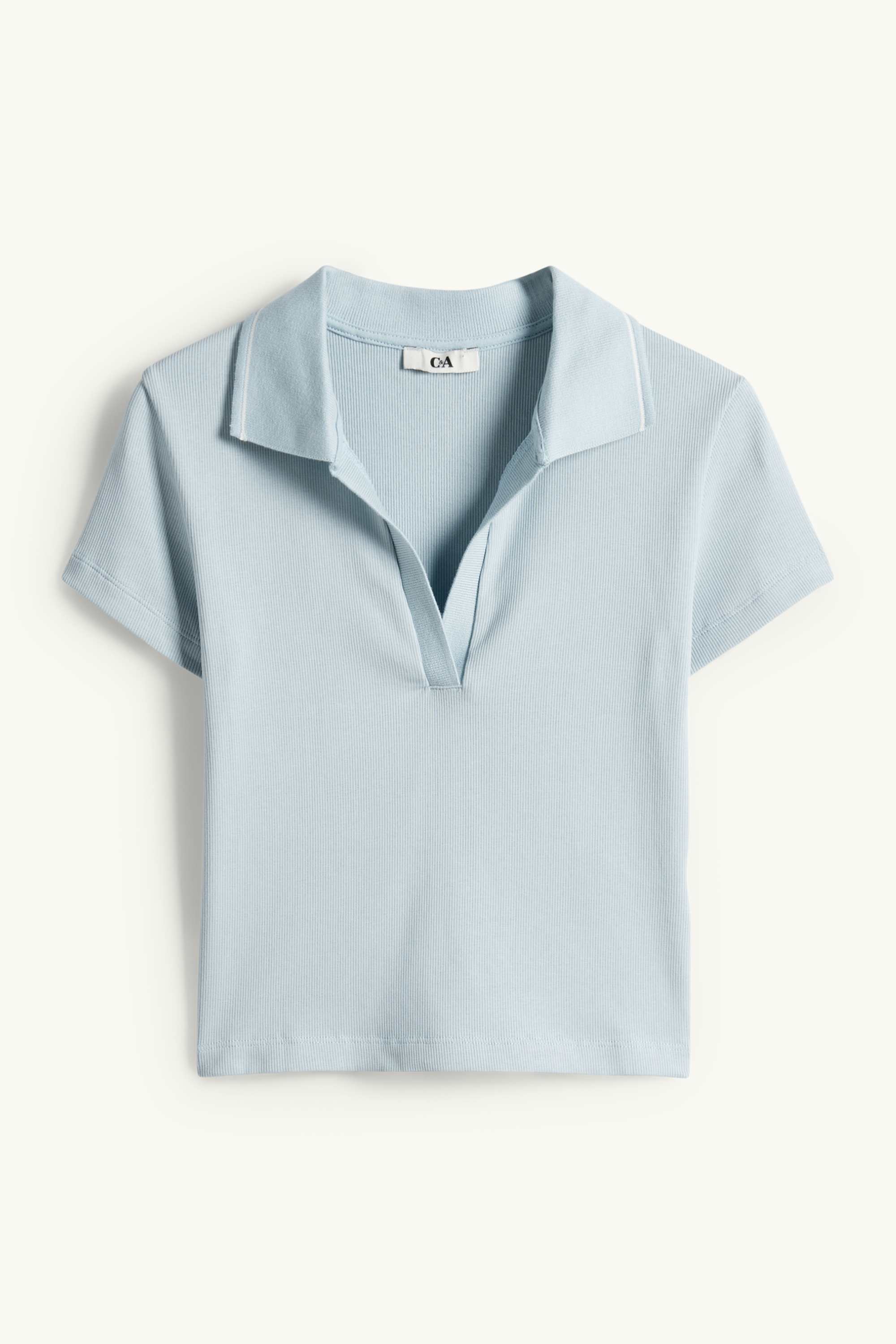 Cropped polo shirt - slim fit - ribbed light blue