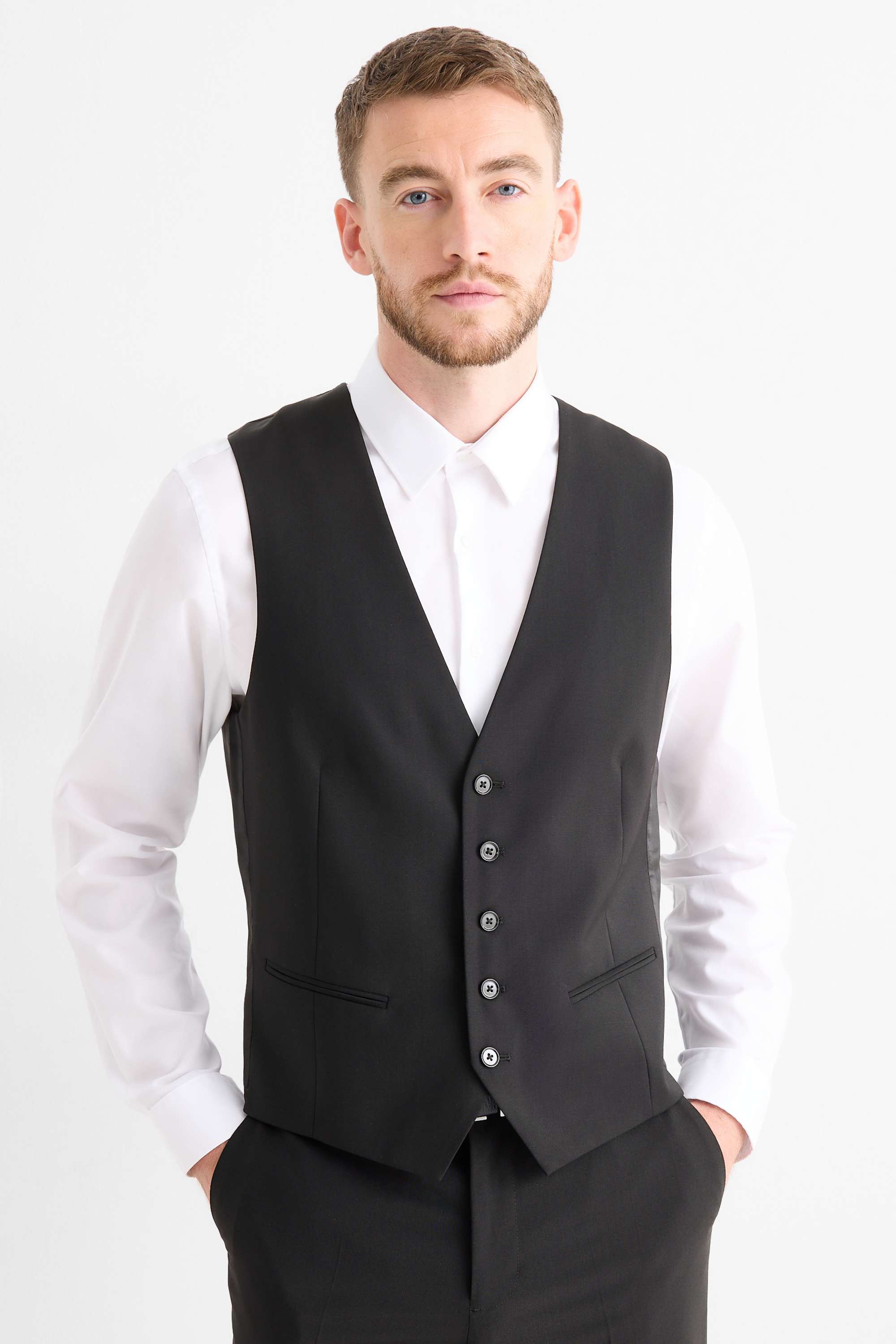 Waistcoat - regular fit - Flex - wool blend black
