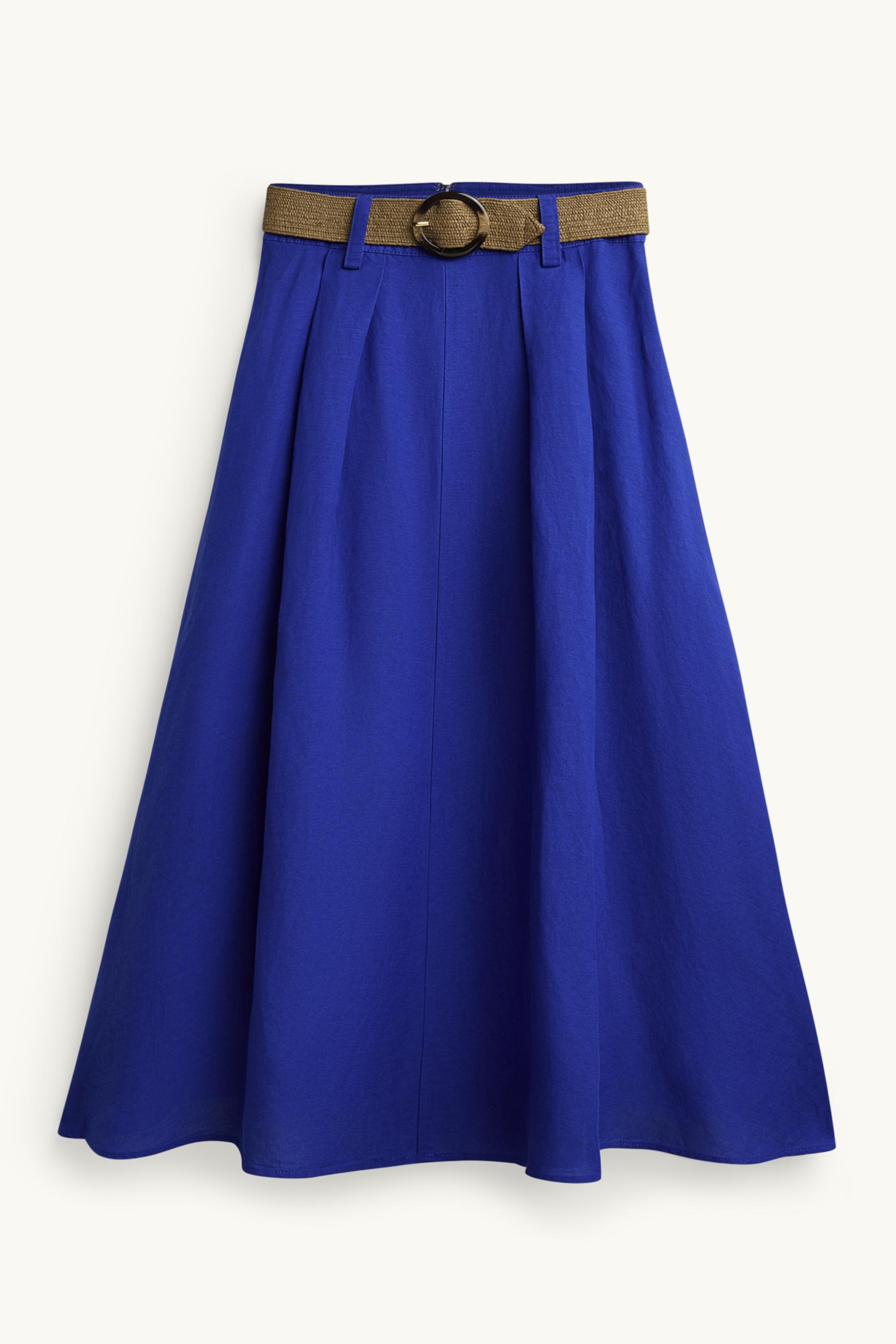 Skirt with belt - linen blend blue