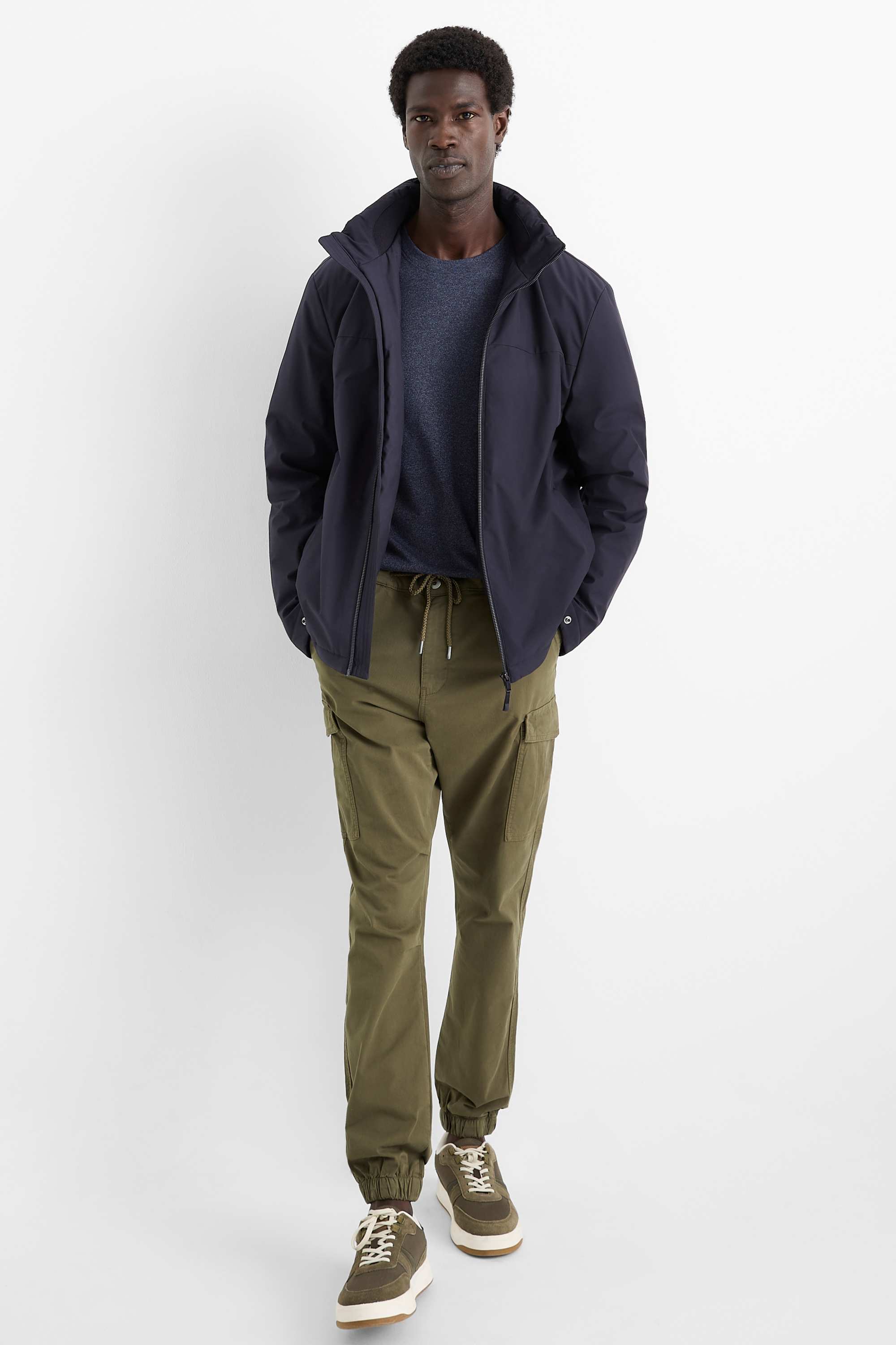 Jacket with hood - lined dark blue