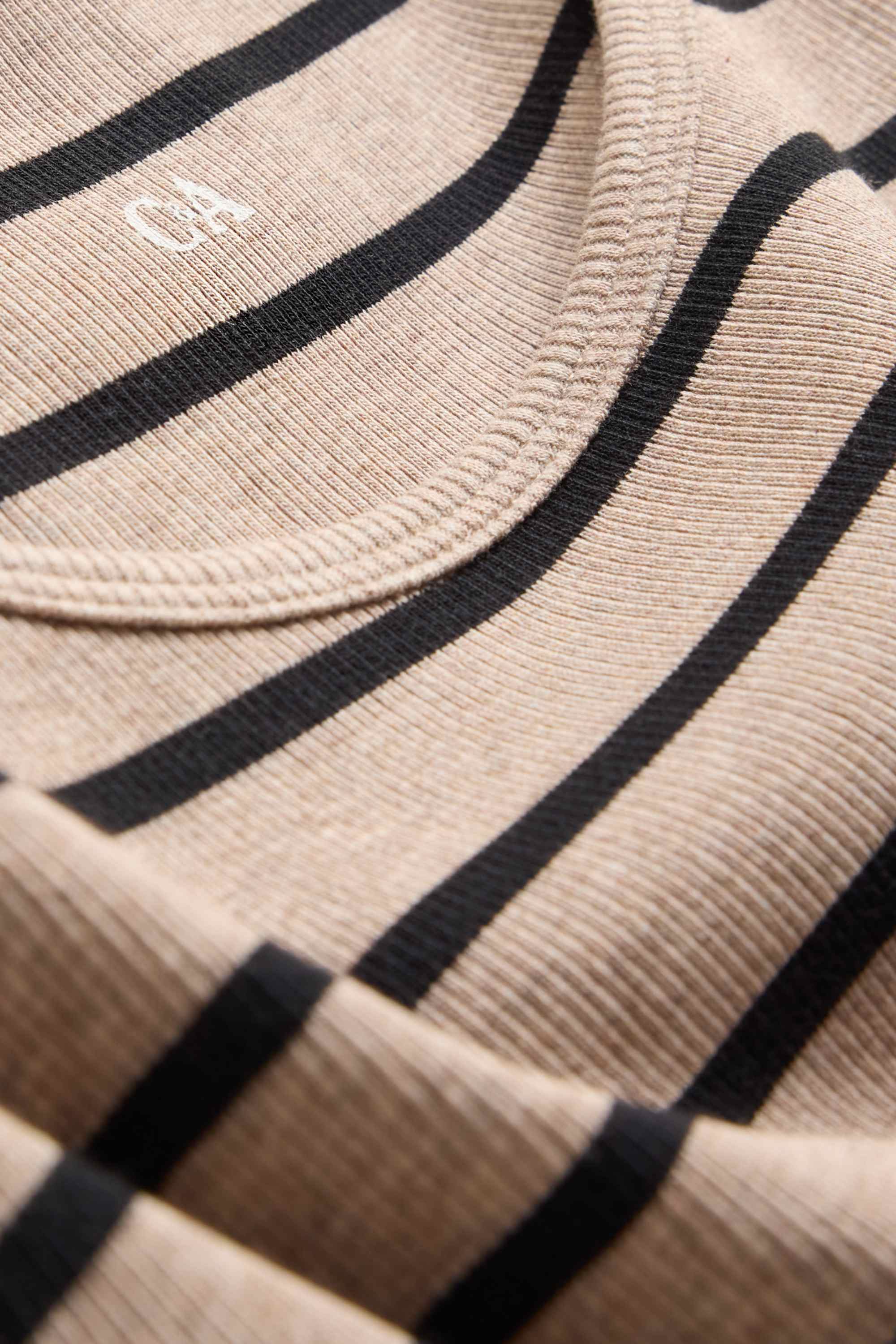 T-shirt - slim fit - ribbed - striped brown