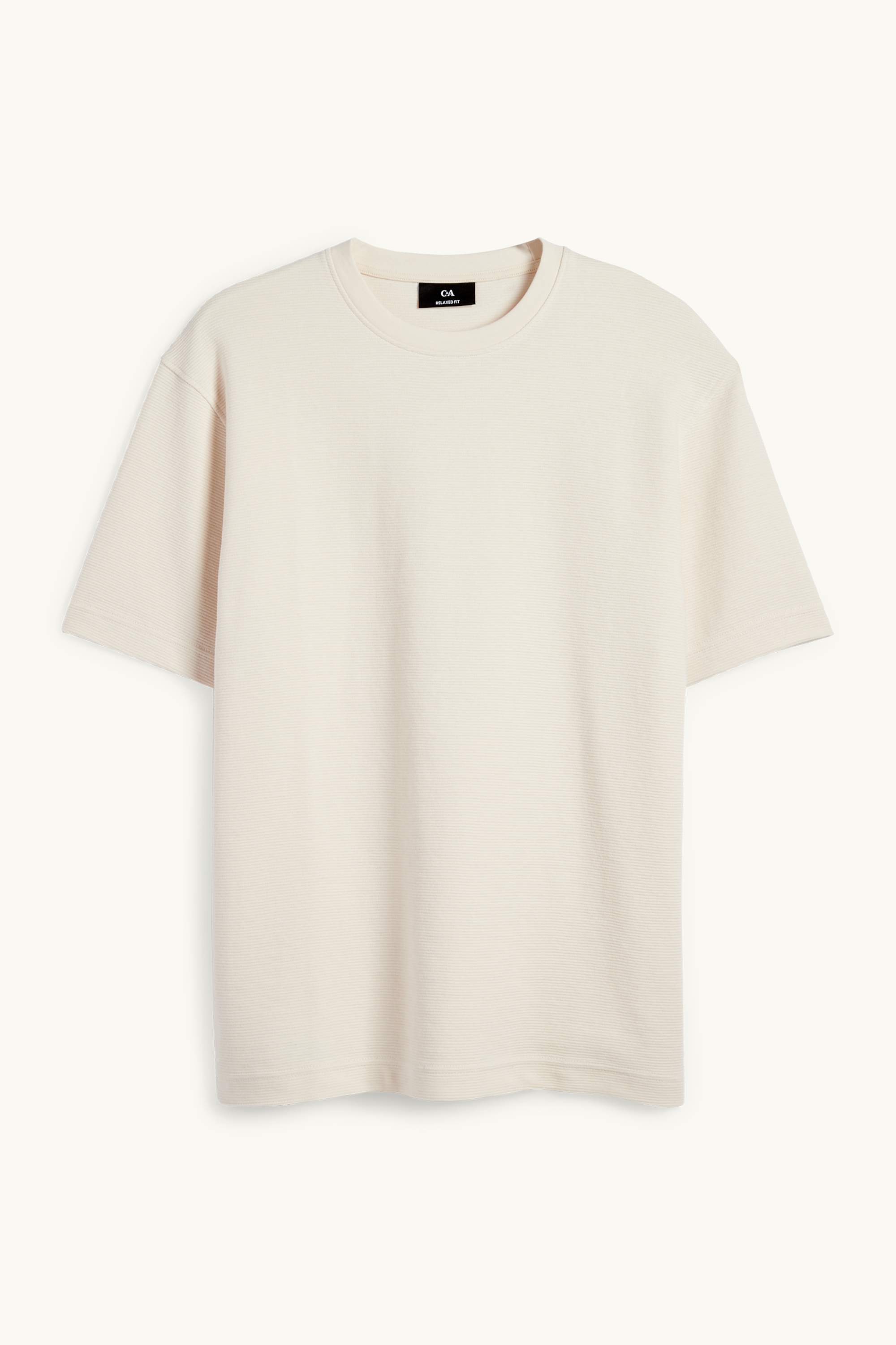 T-shirt - relaxed fit - ribbed beige (3)