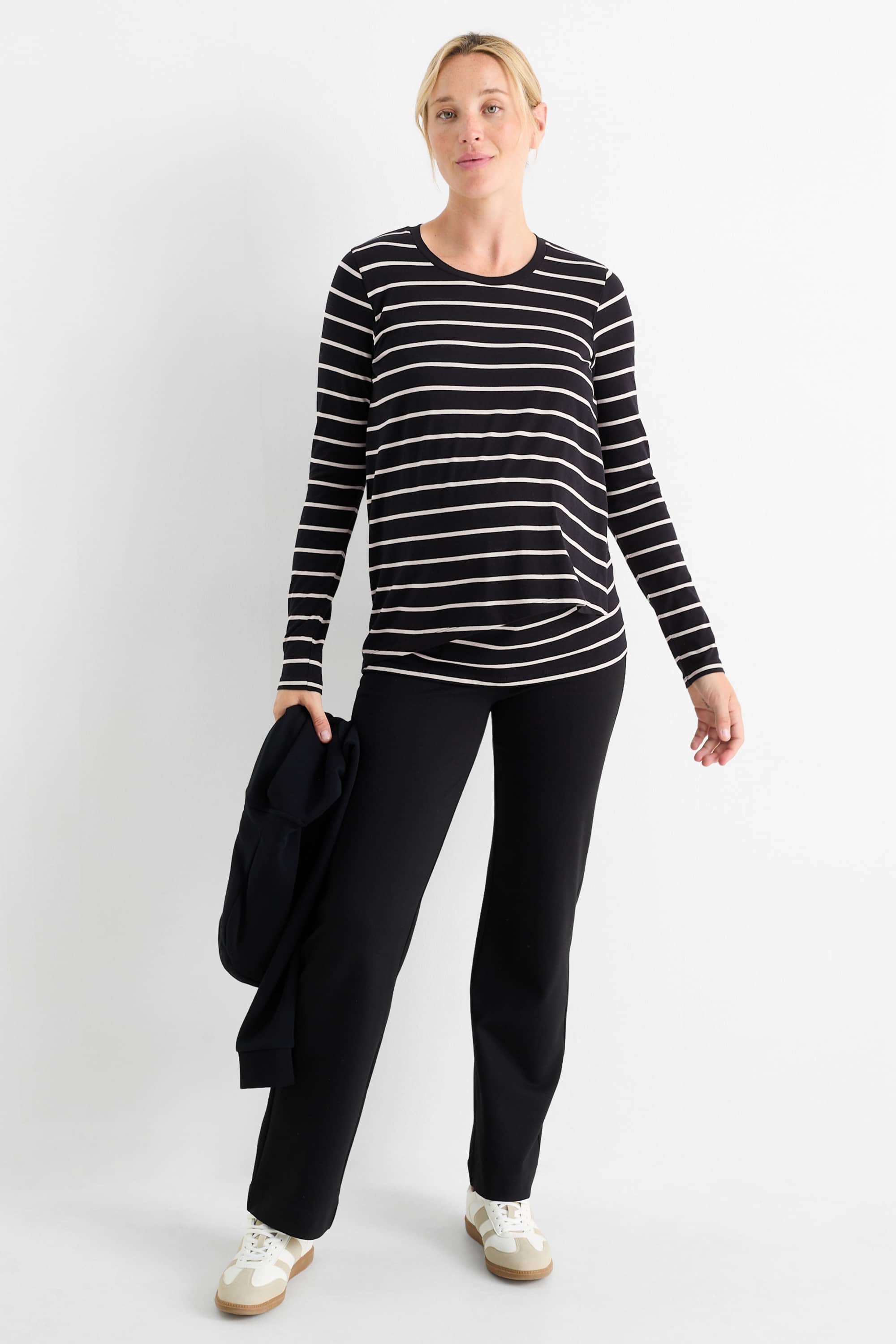 Maternity long sleeve top - striped black