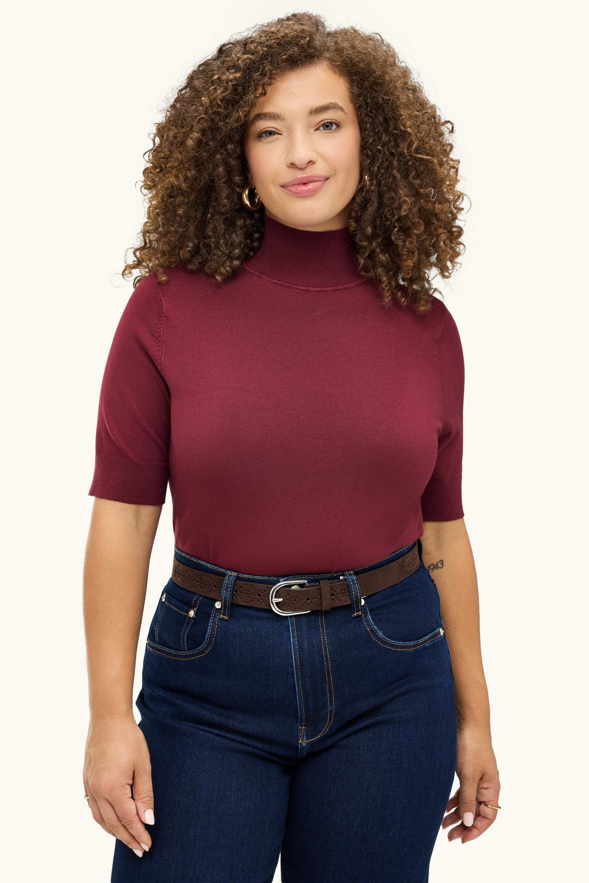 Knitted jumper - short sleeve bordeaux