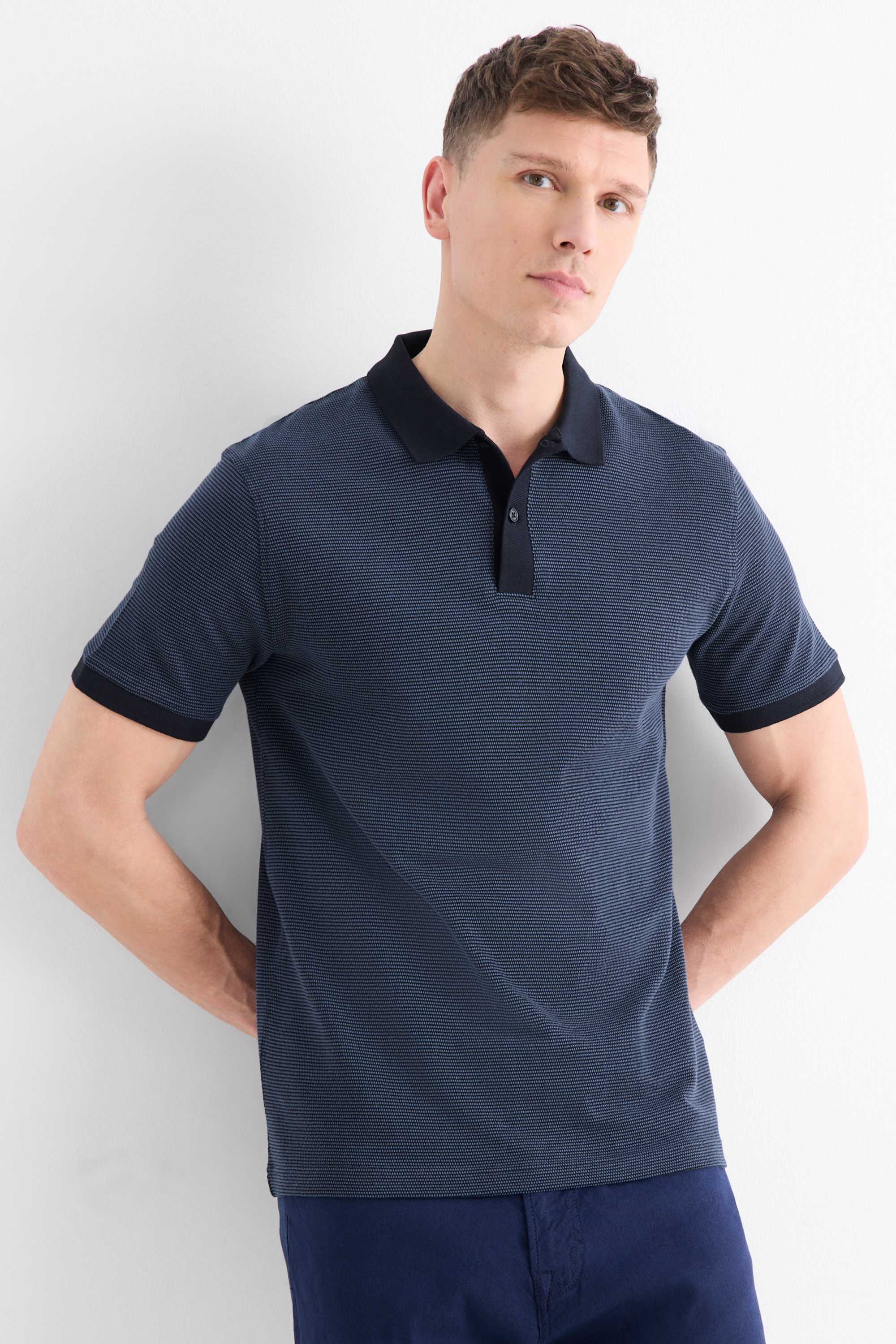 Polo shirt - regular fit - textured dark blue
