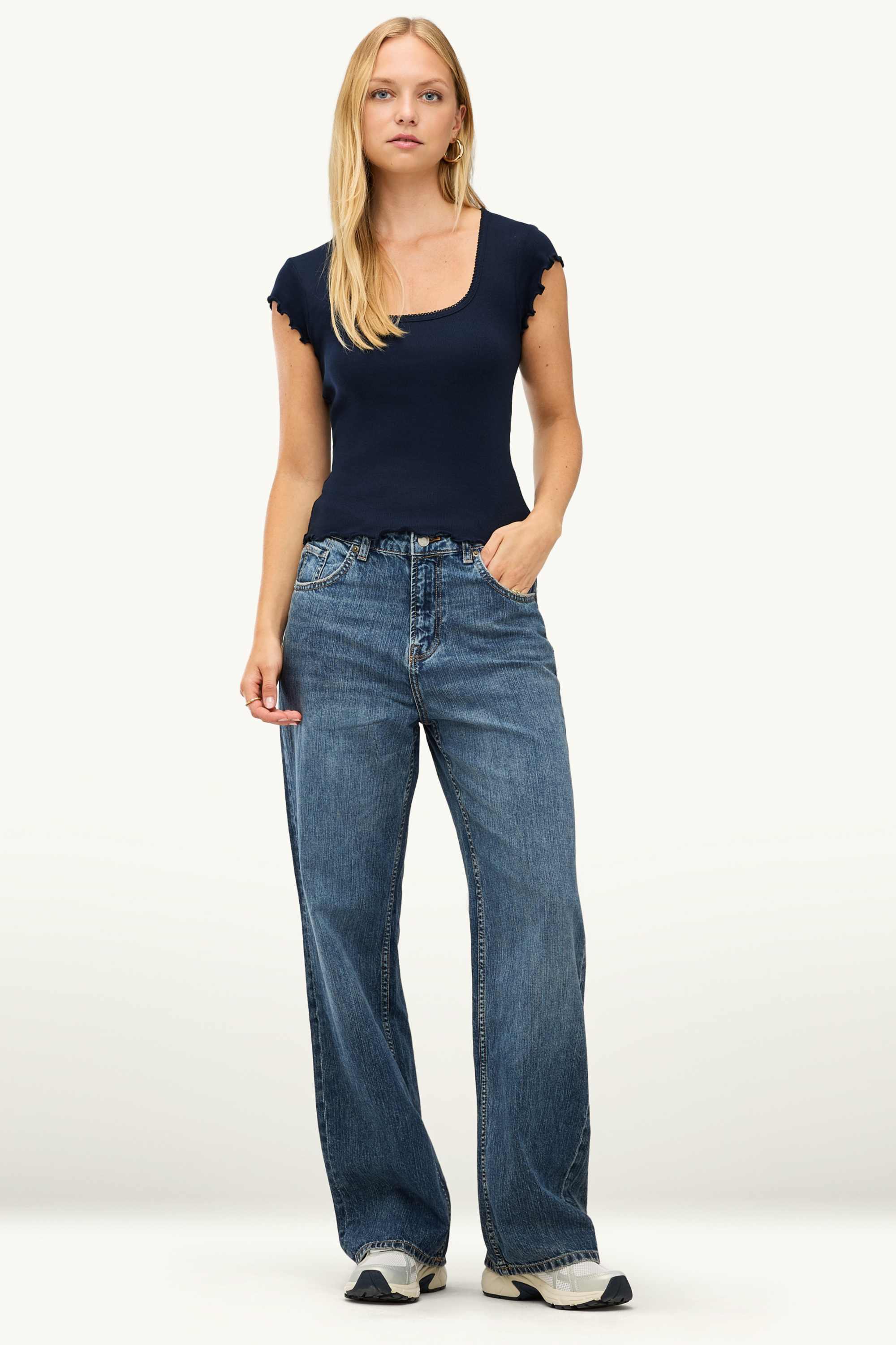 T-shirt - slim fit - ribbed dark blue