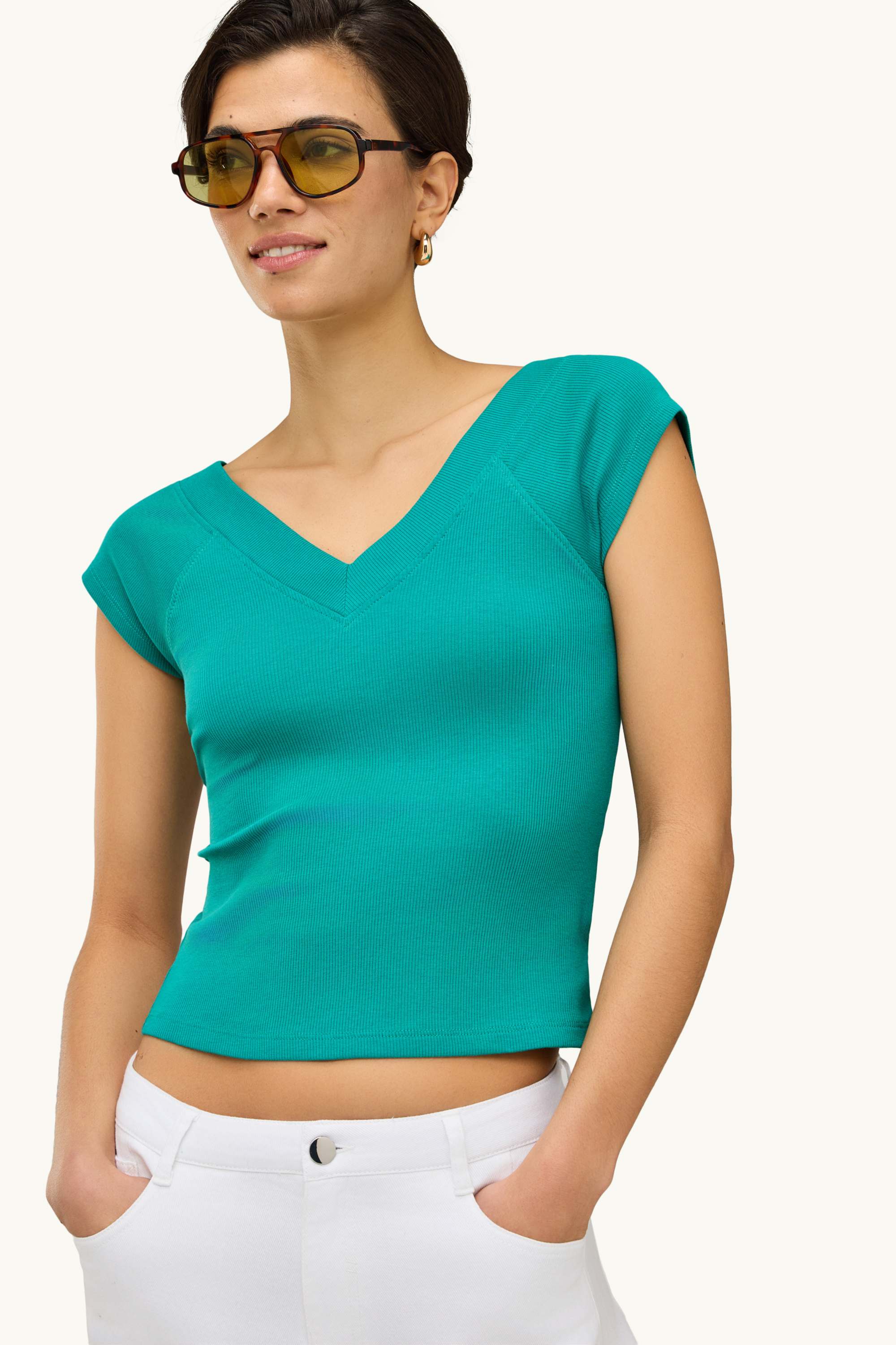 V-neck T-shirt - slim fit turquoise