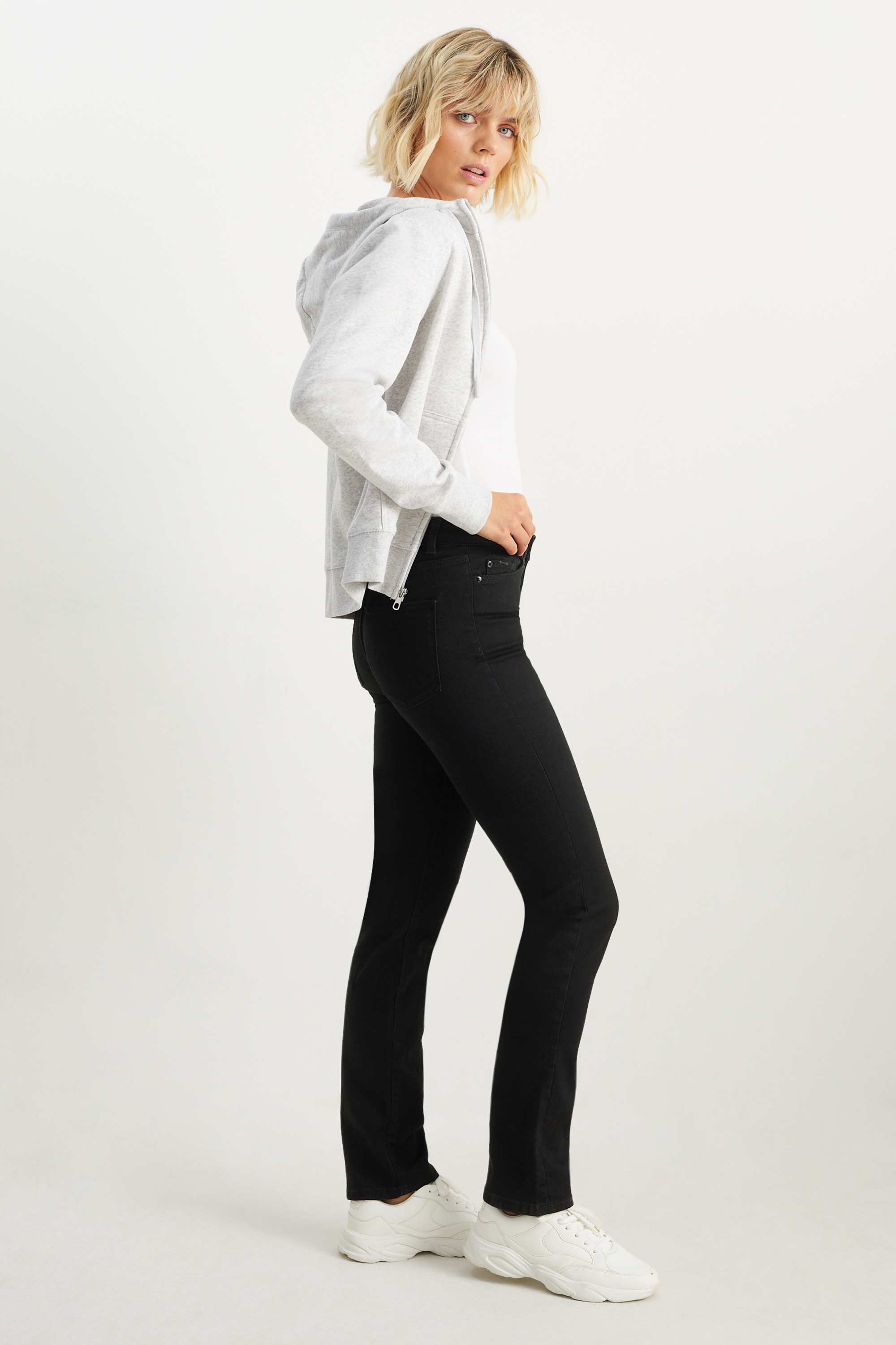 Straight jeans - mid-rise waist - LYCRA® black