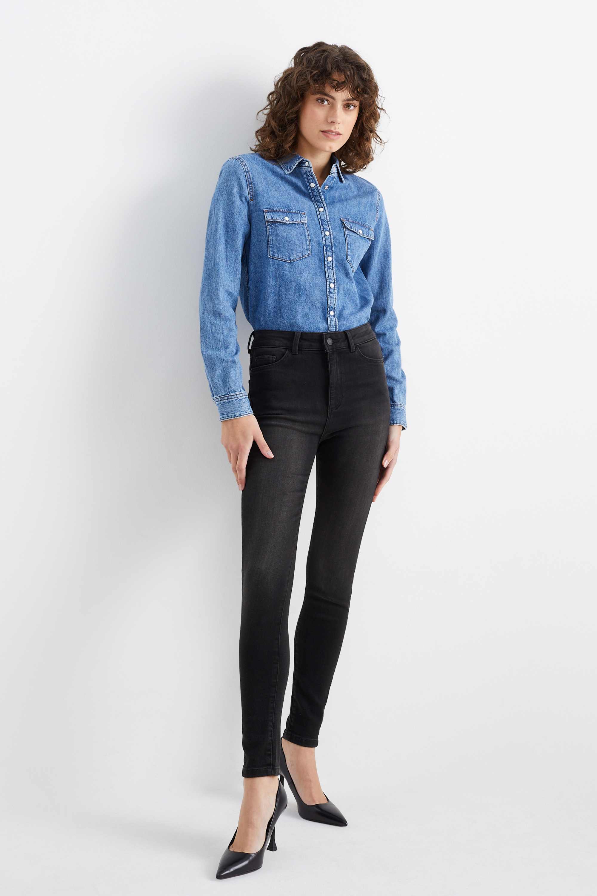Skinny jeans - high waist - LYCRA® denim-gray