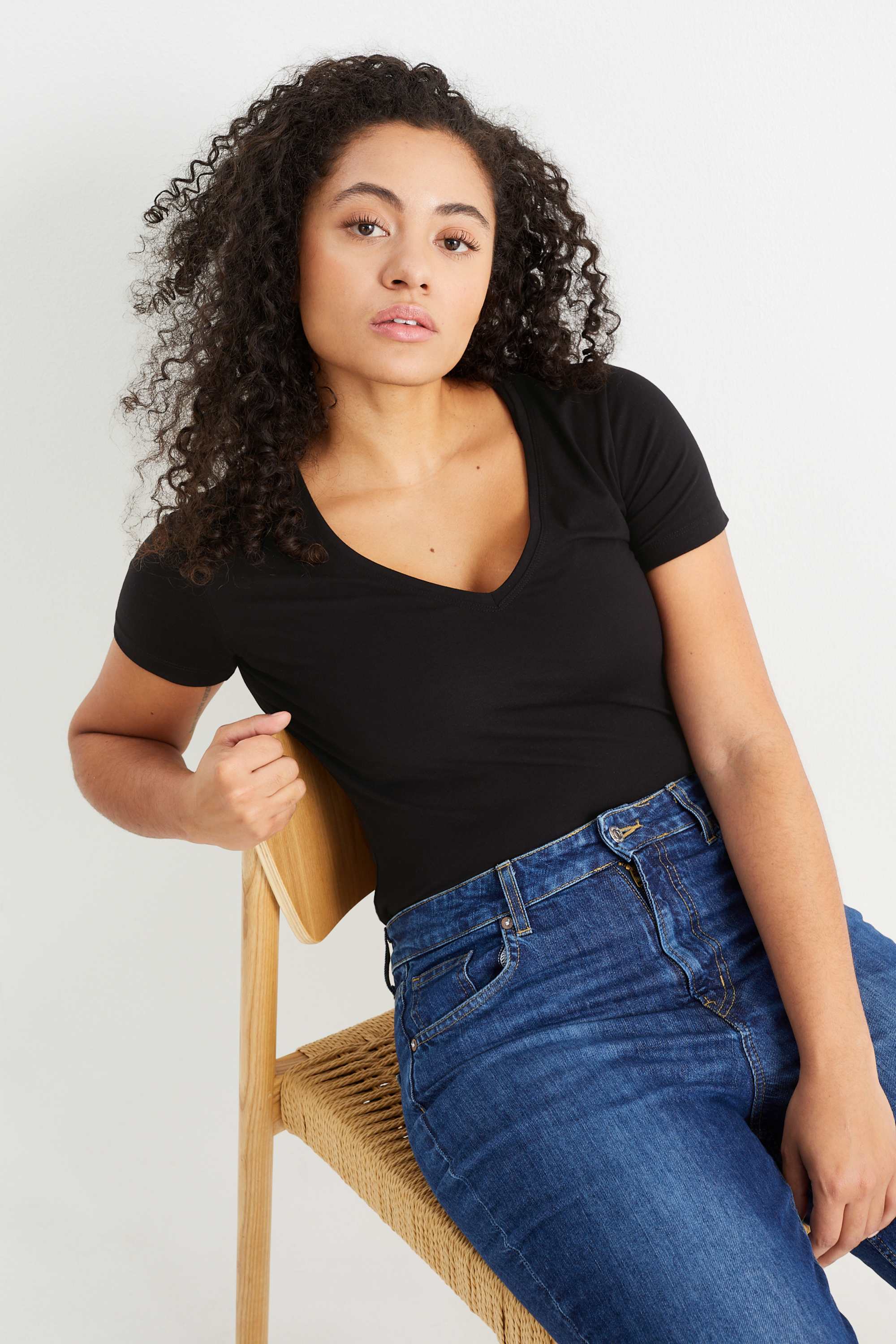 Multipack of 3 - basic V-neck T-shirt black