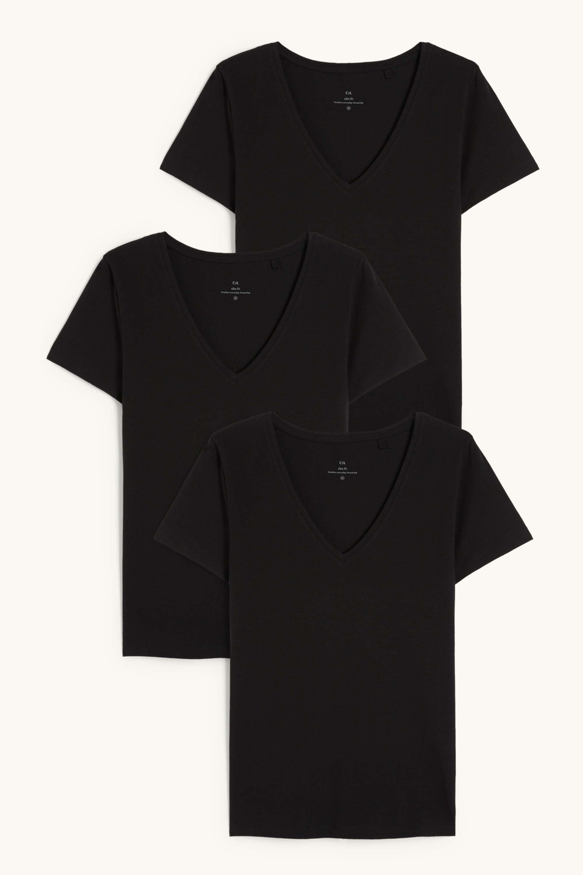 Multipack of 3 - basic V-neck T-shirt black