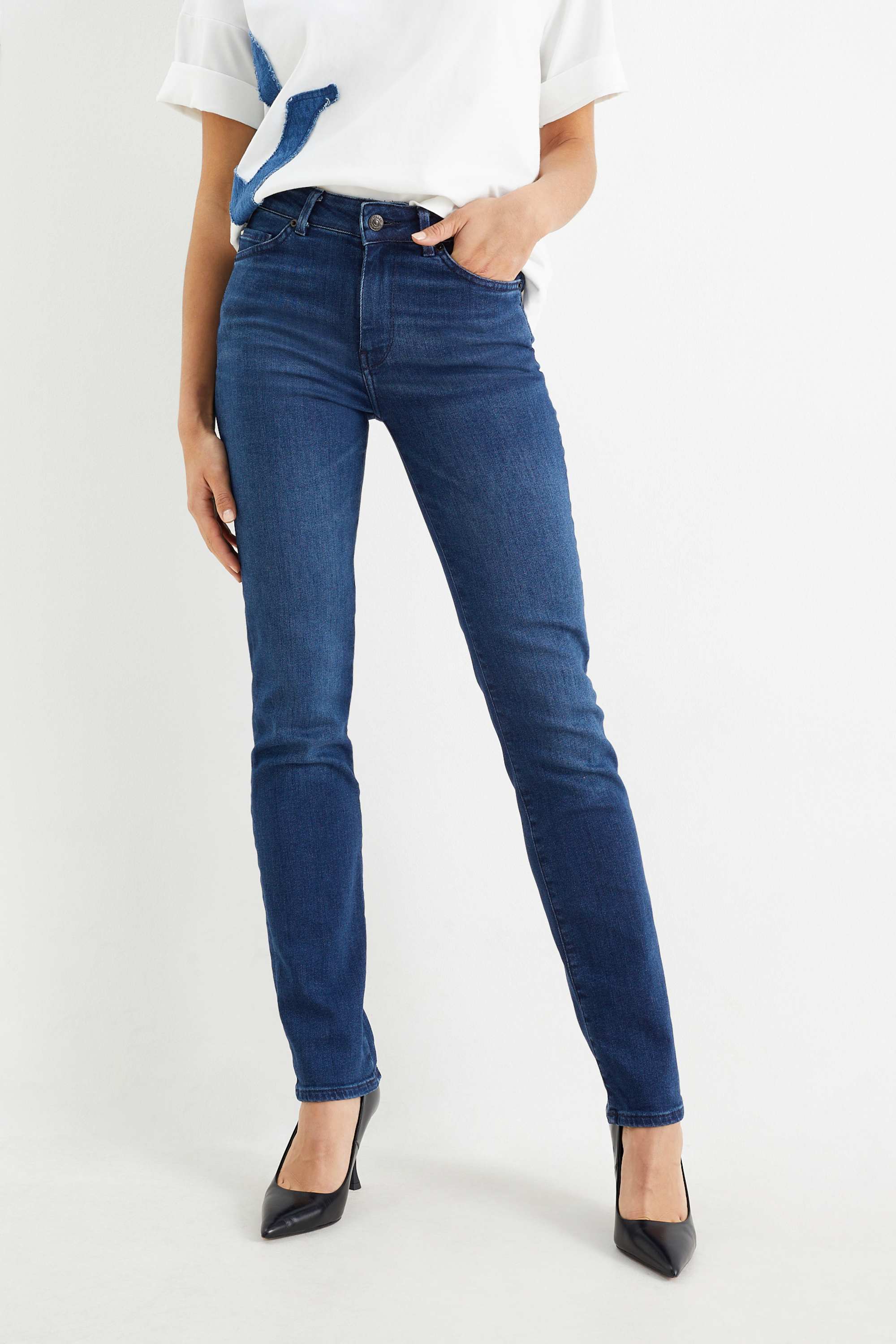 Premium Denim by C&A - straight jeans - mid waist- LYCRA® denim-dark blue