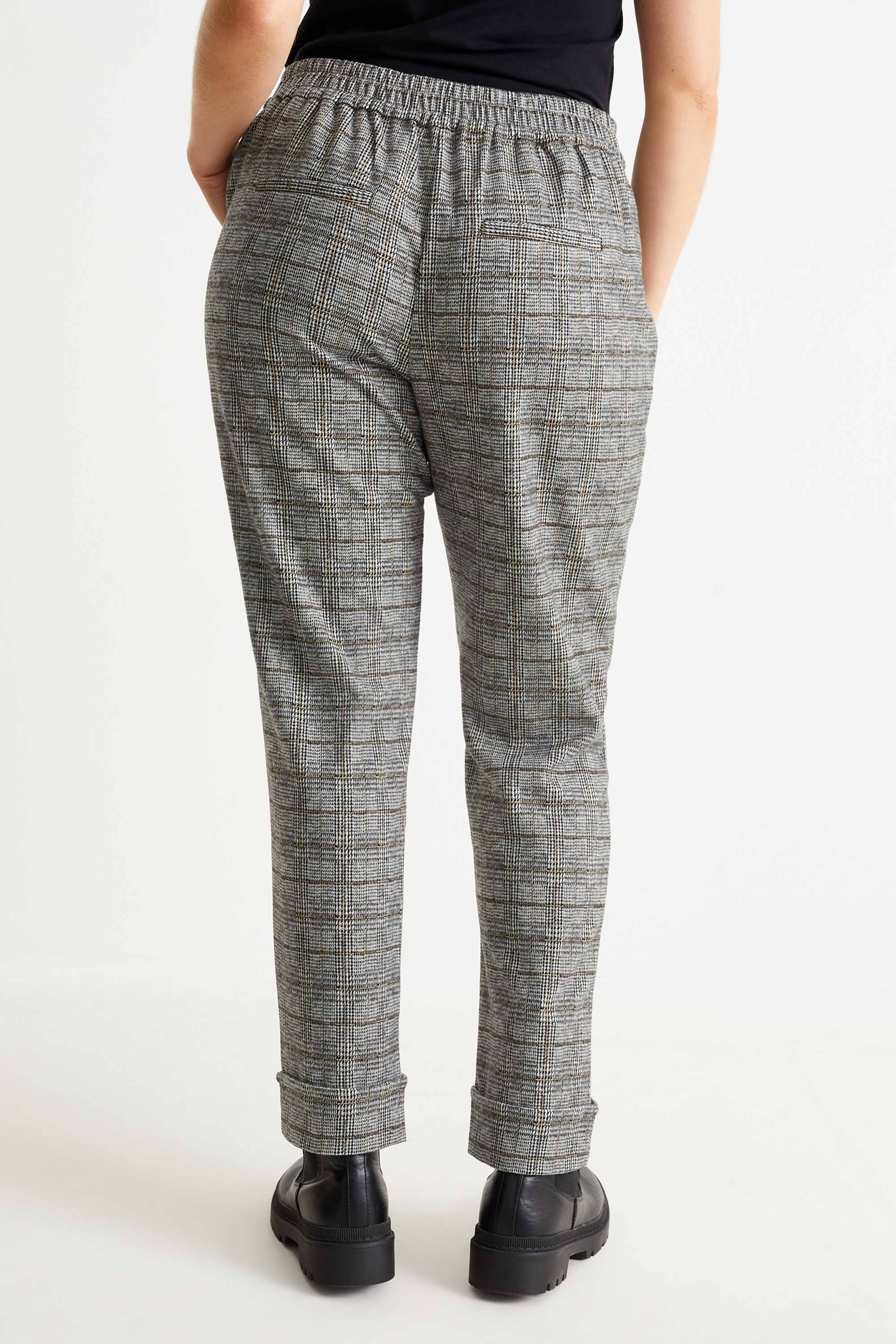 Cloth trousers - high-rise waist - tapered fit - check gray