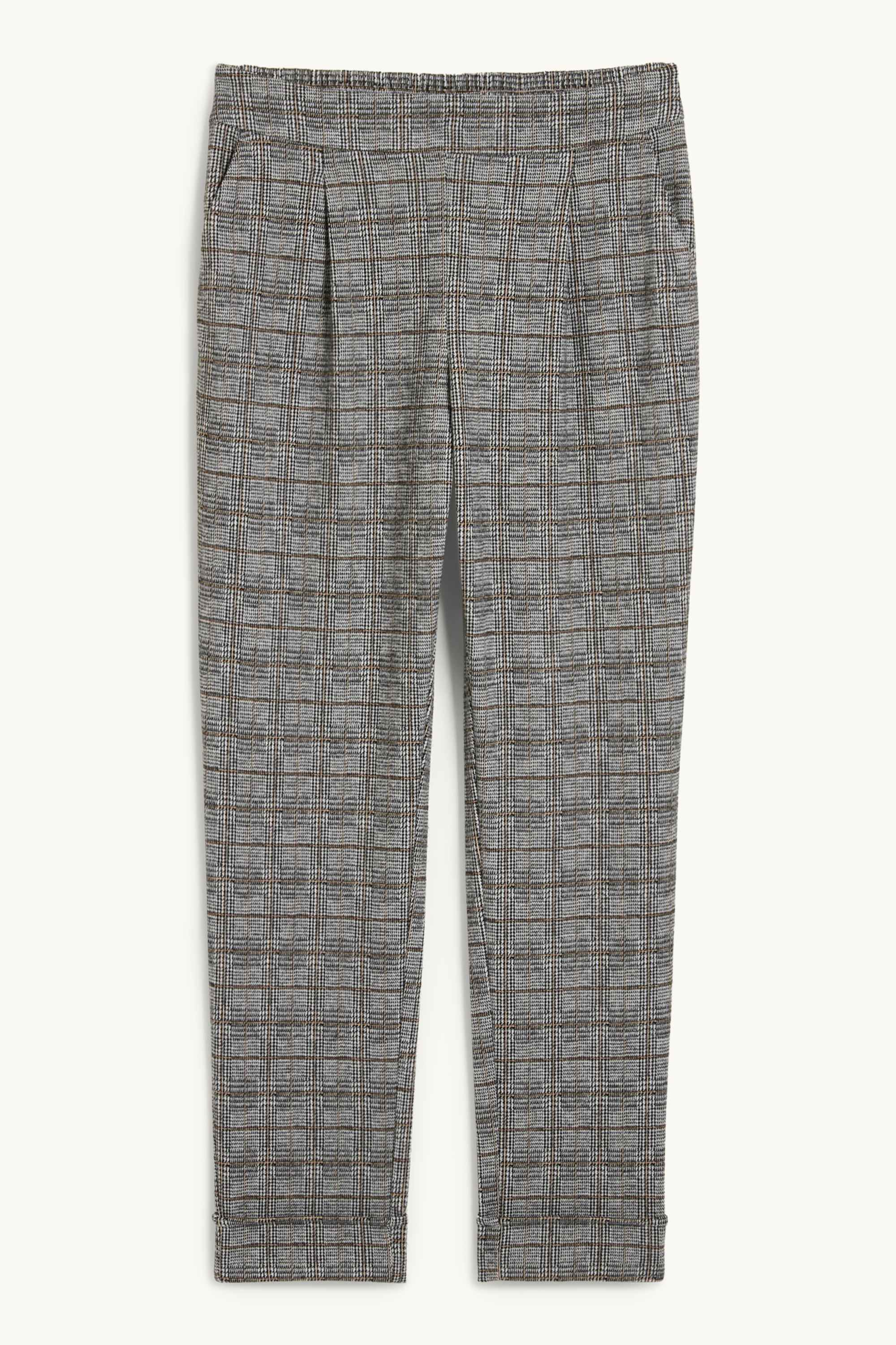 Cloth trousers - high-rise waist - tapered fit - check gray