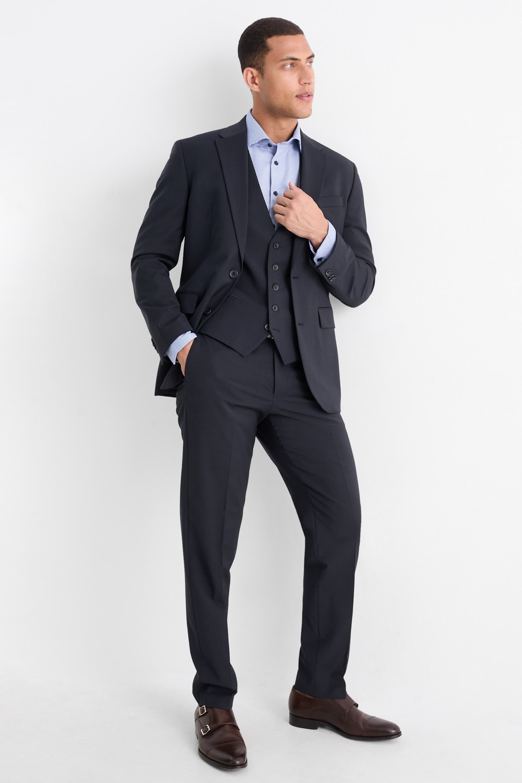 Waistcoat - regular fit - Flex - new wool blend dark blue