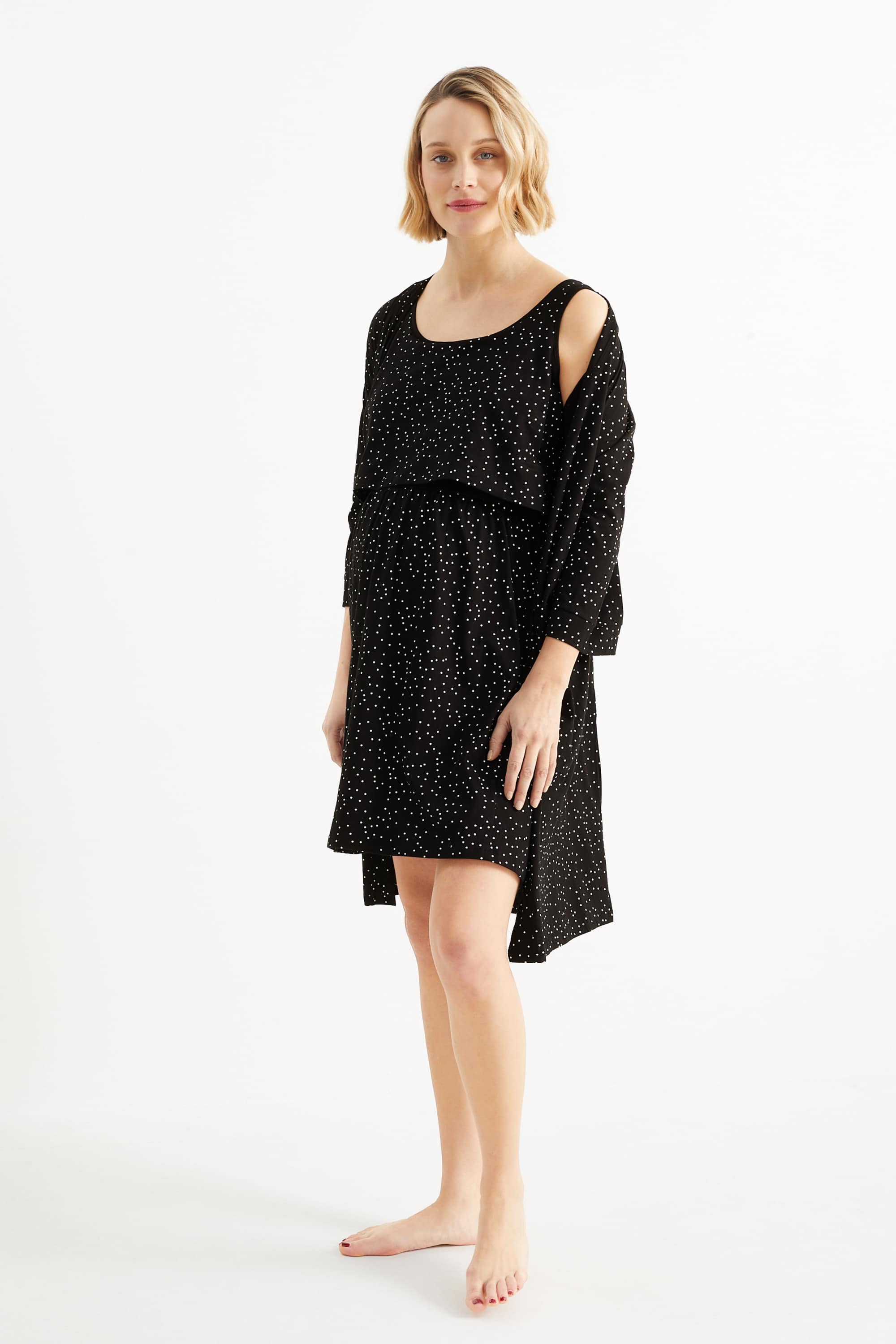 Set - nursing nightdress and dressing gown - 2 piece black