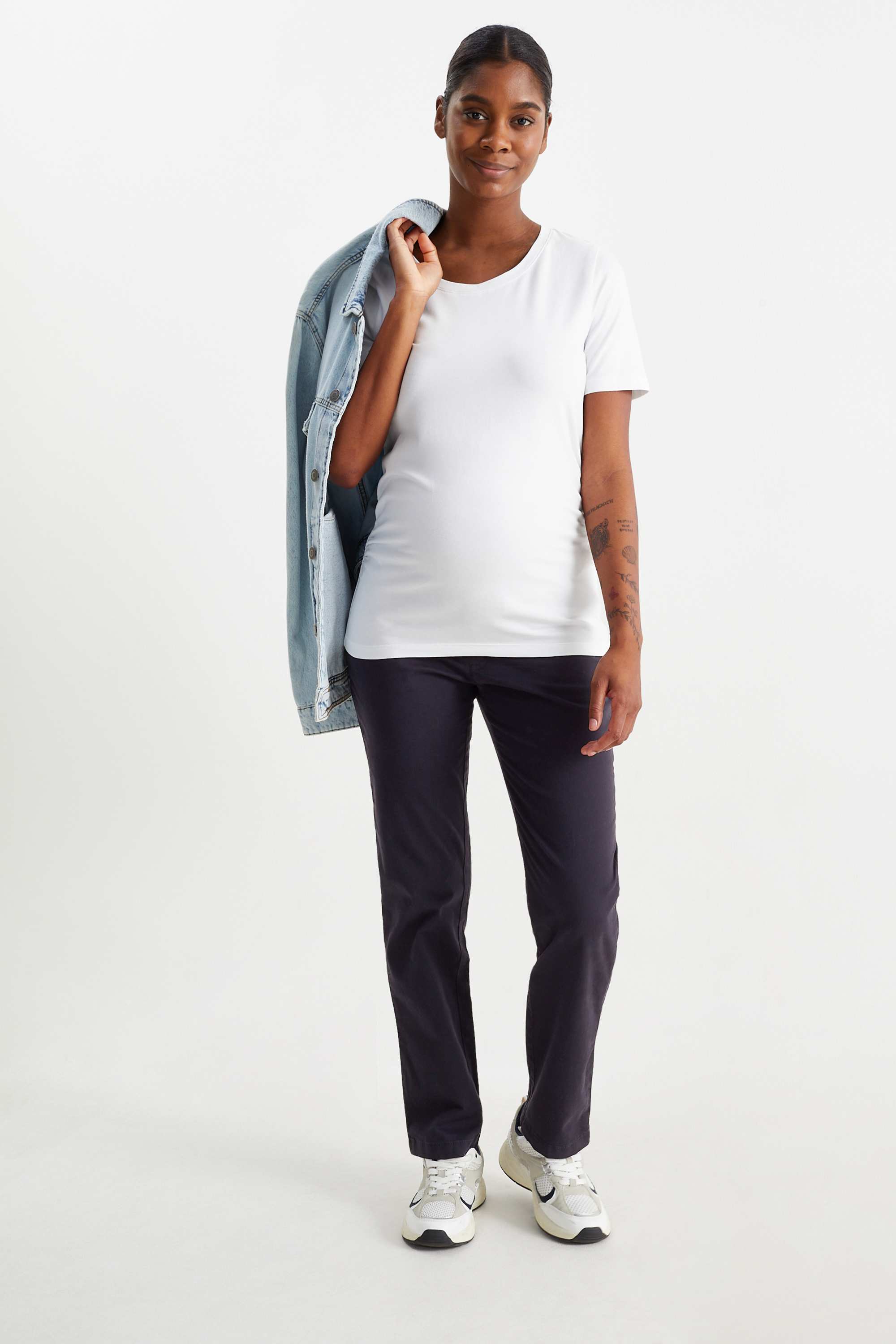 Maternity chinos with belt - slim fit dark blue