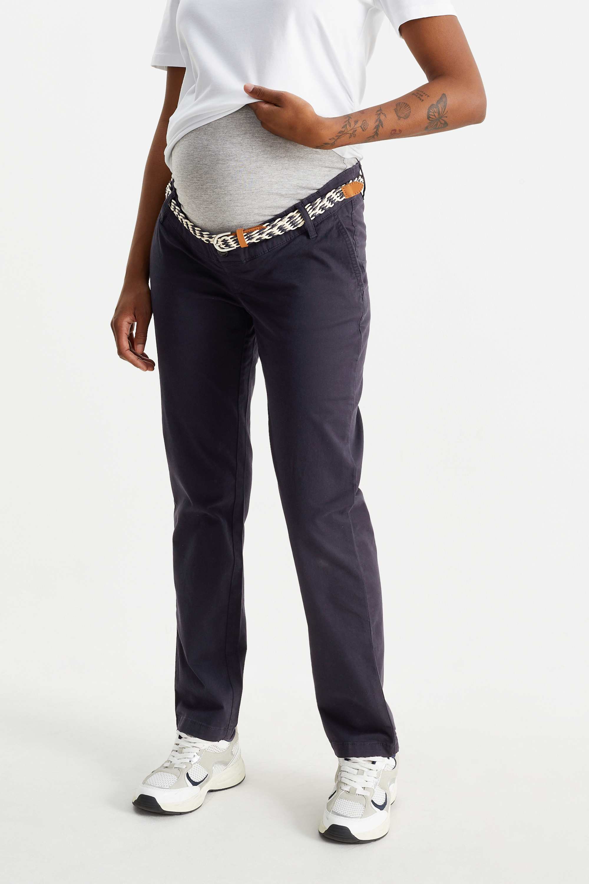 Maternity chinos with belt - slim fit dark blue