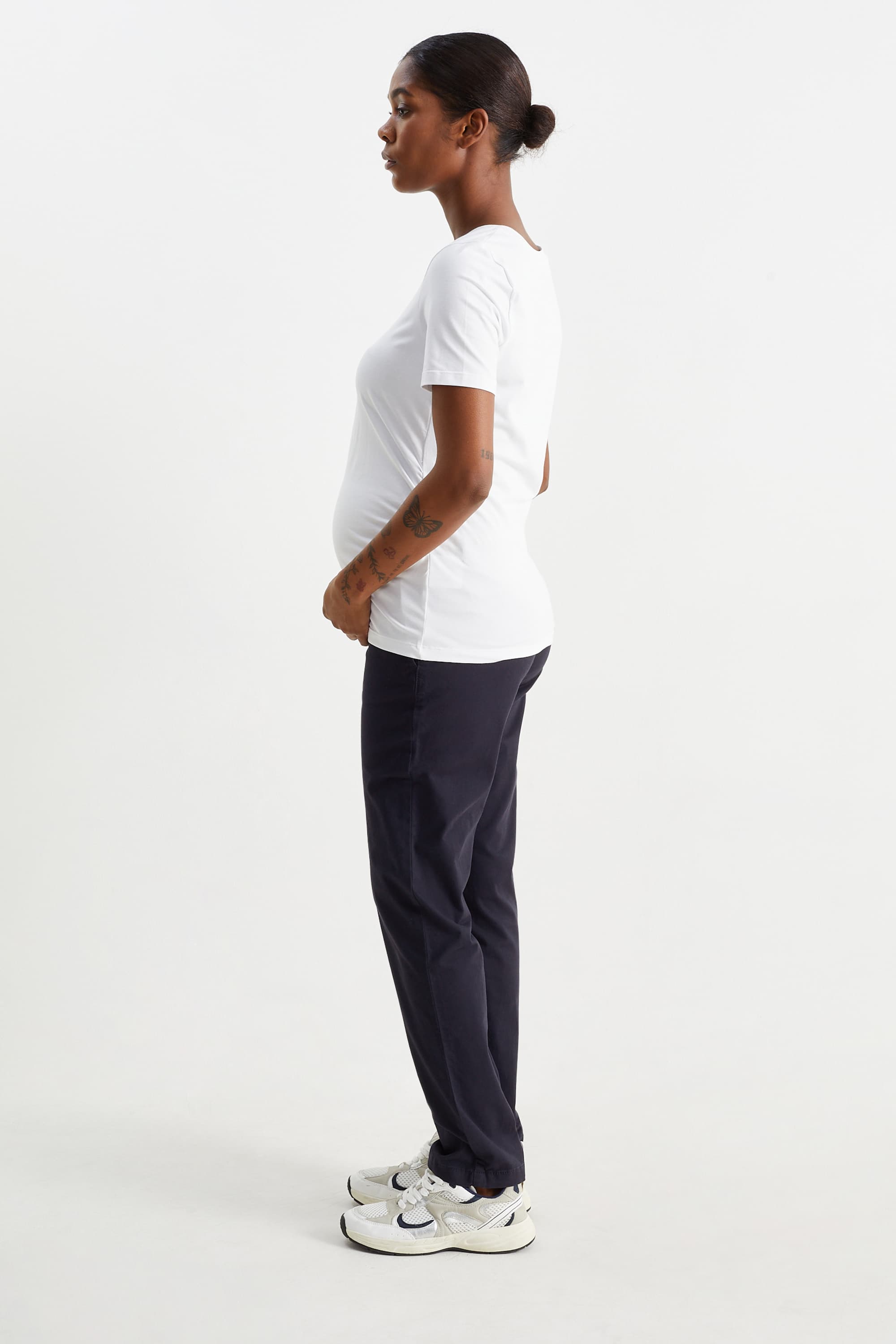 Maternity chinos with belt - slim fit dark blue