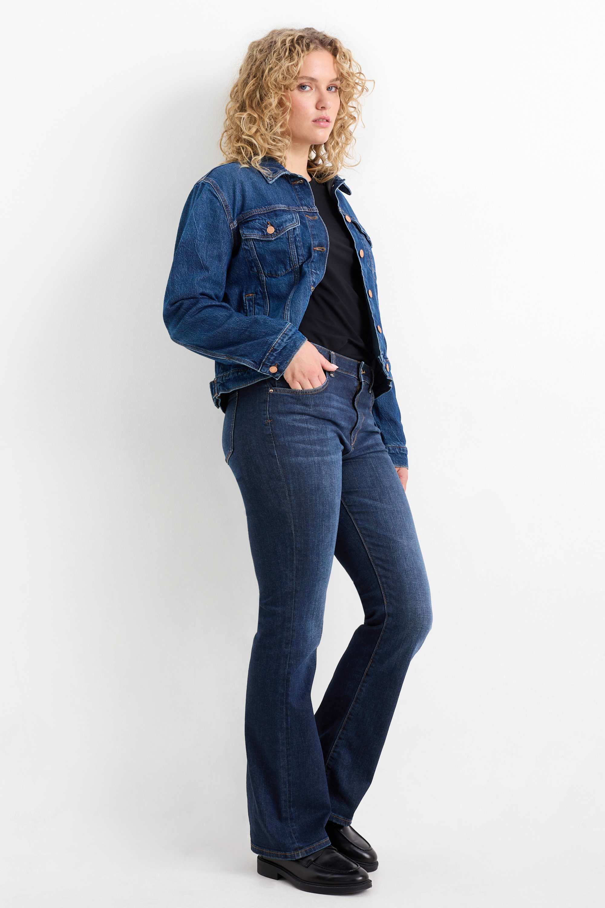 Bootcut jeans - mid-rise waist denim-dark blue