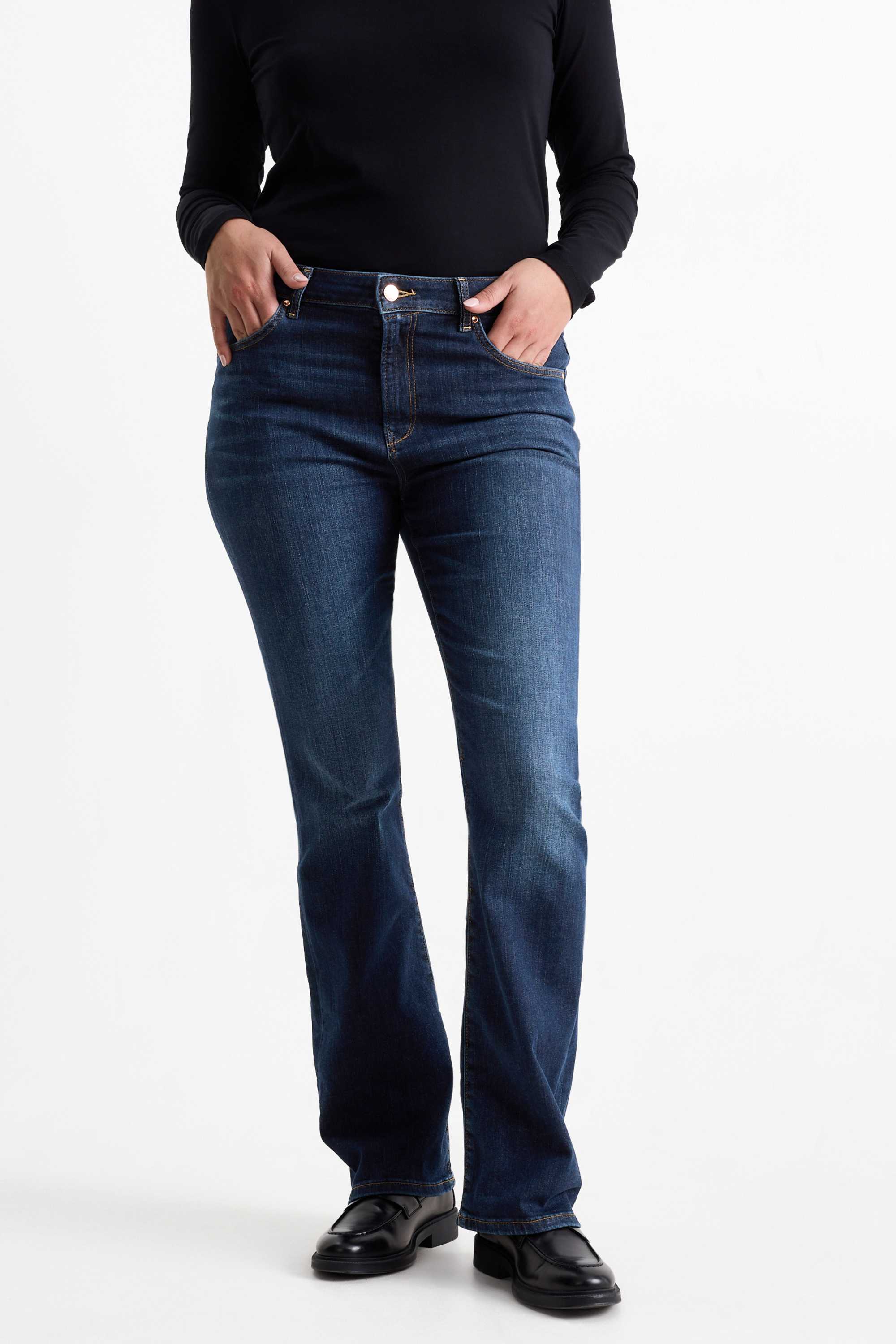 Bootcut jeans - mid-rise waist denim-dark blue