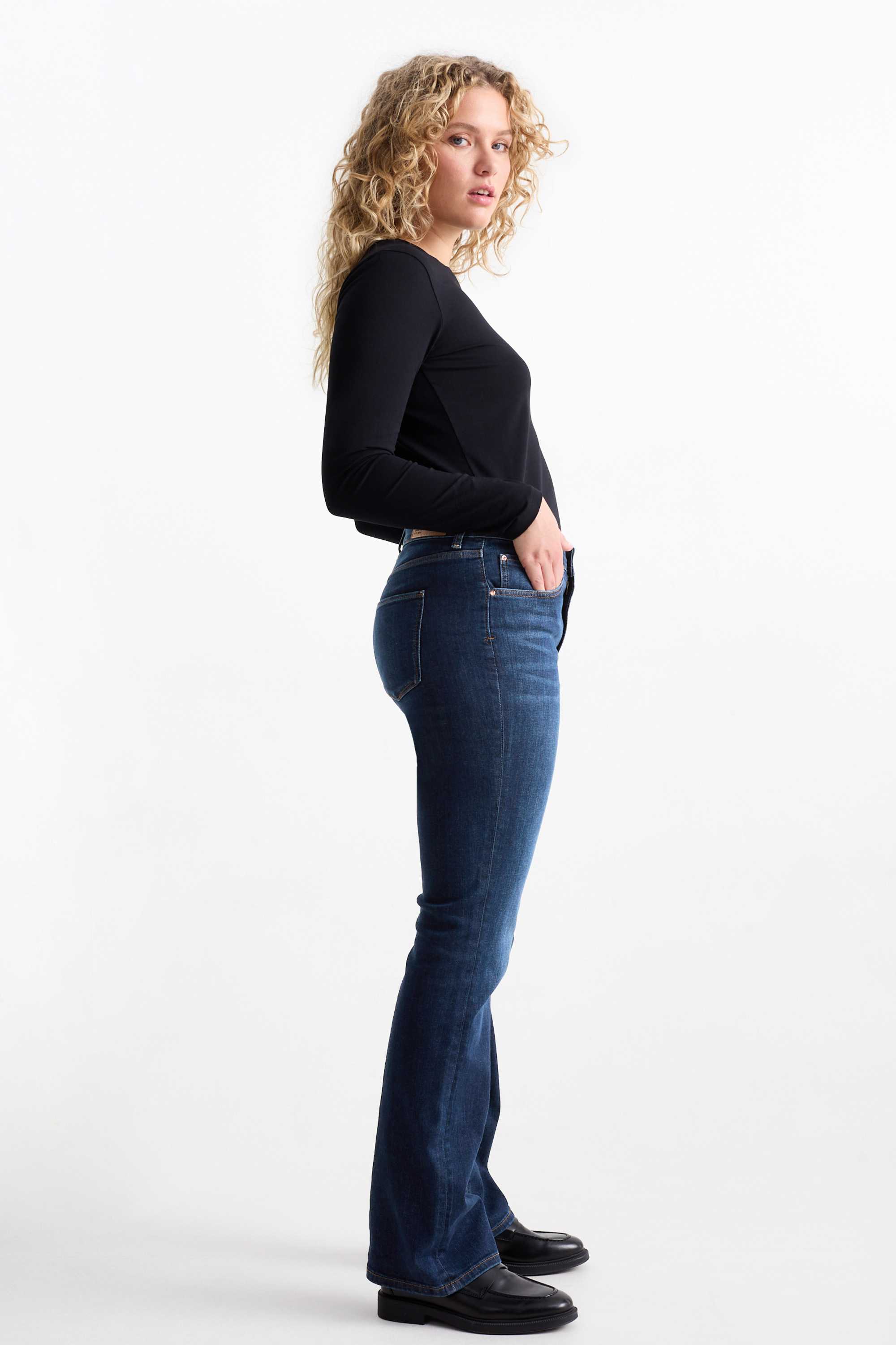 Bootcut jeans - mid-rise waist denim-dark blue