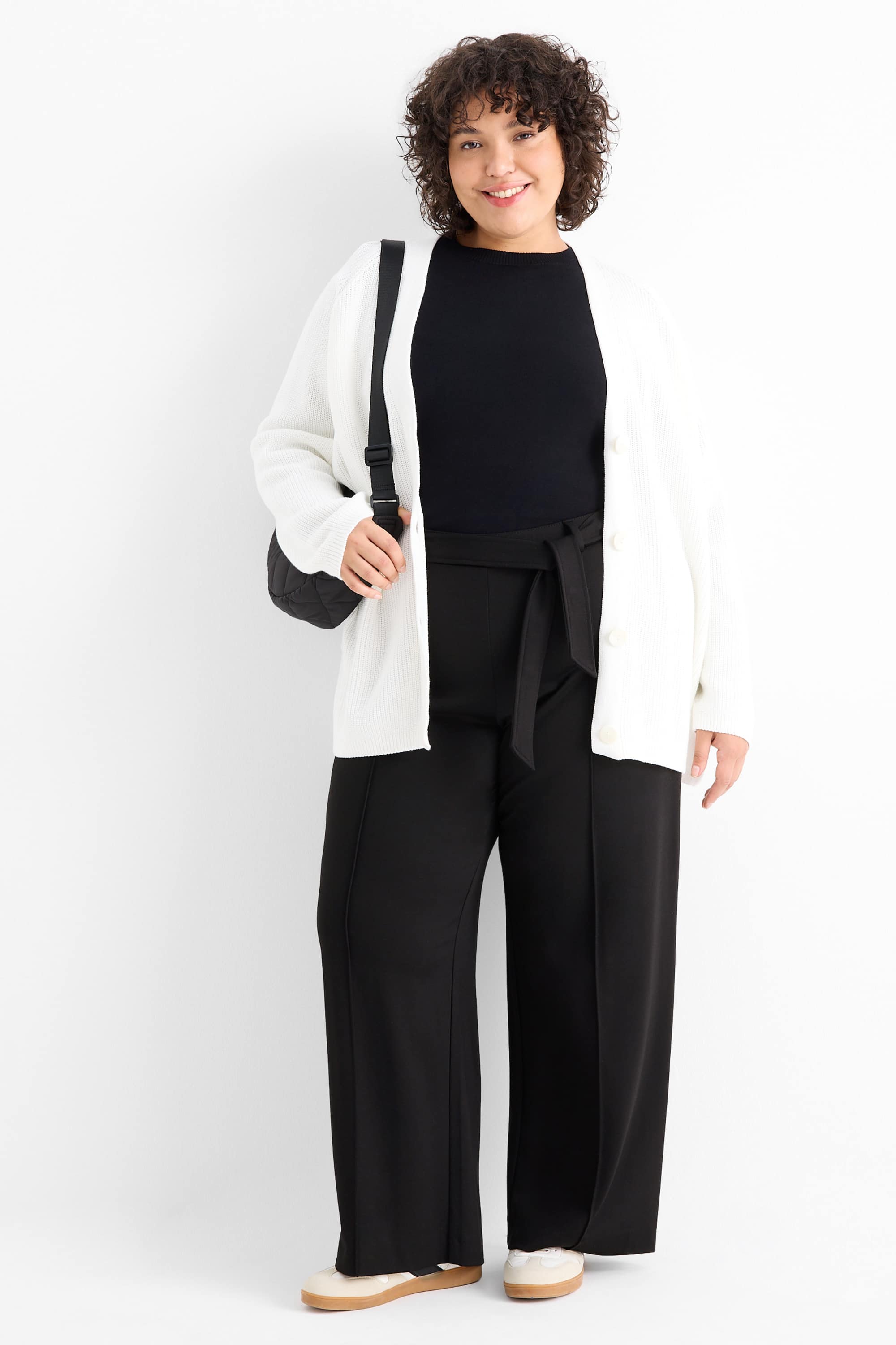Jersey trousers - mid-rise waist - flared fit black