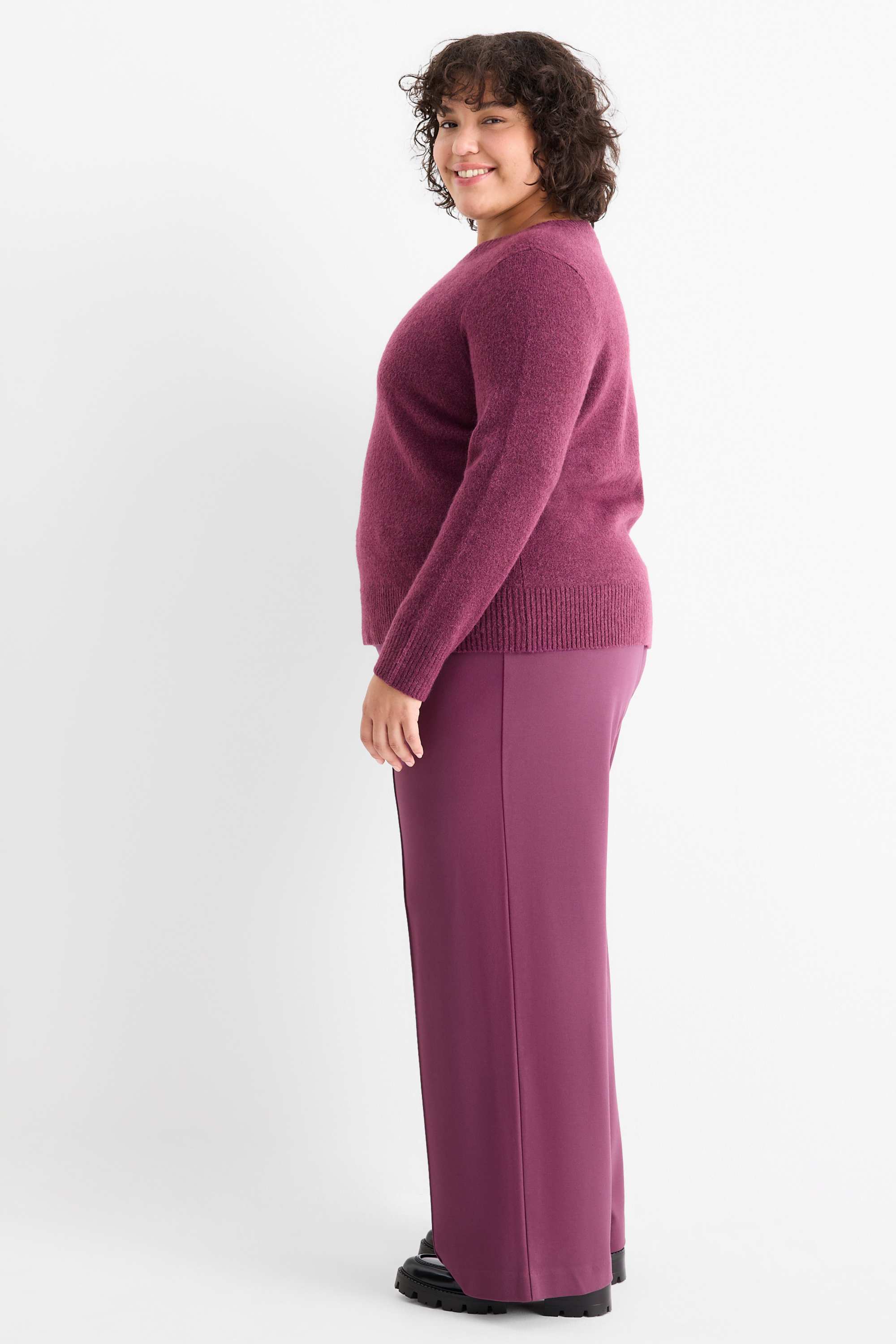Jersey trousers - mid-rise waist - flared fit purple