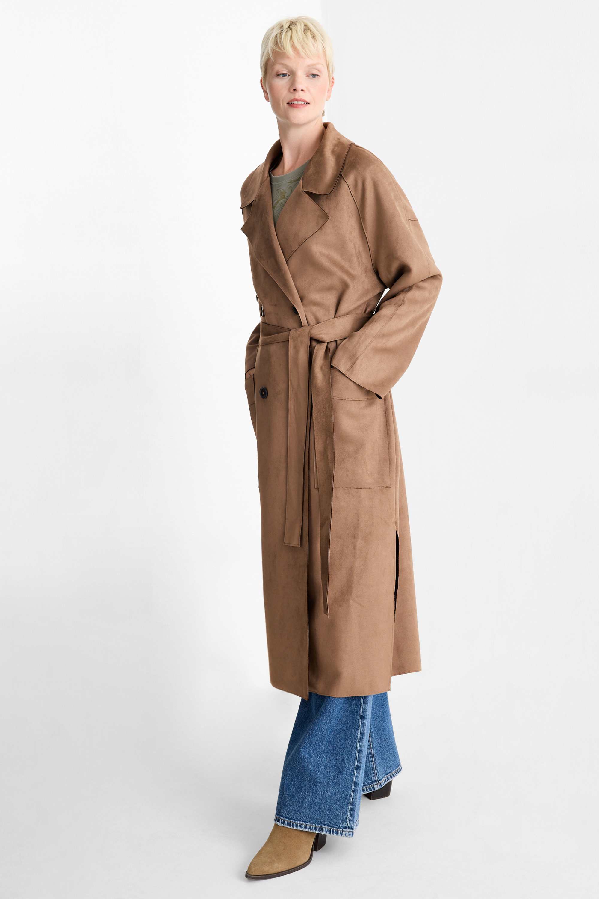 Trench coat - faux suede brown