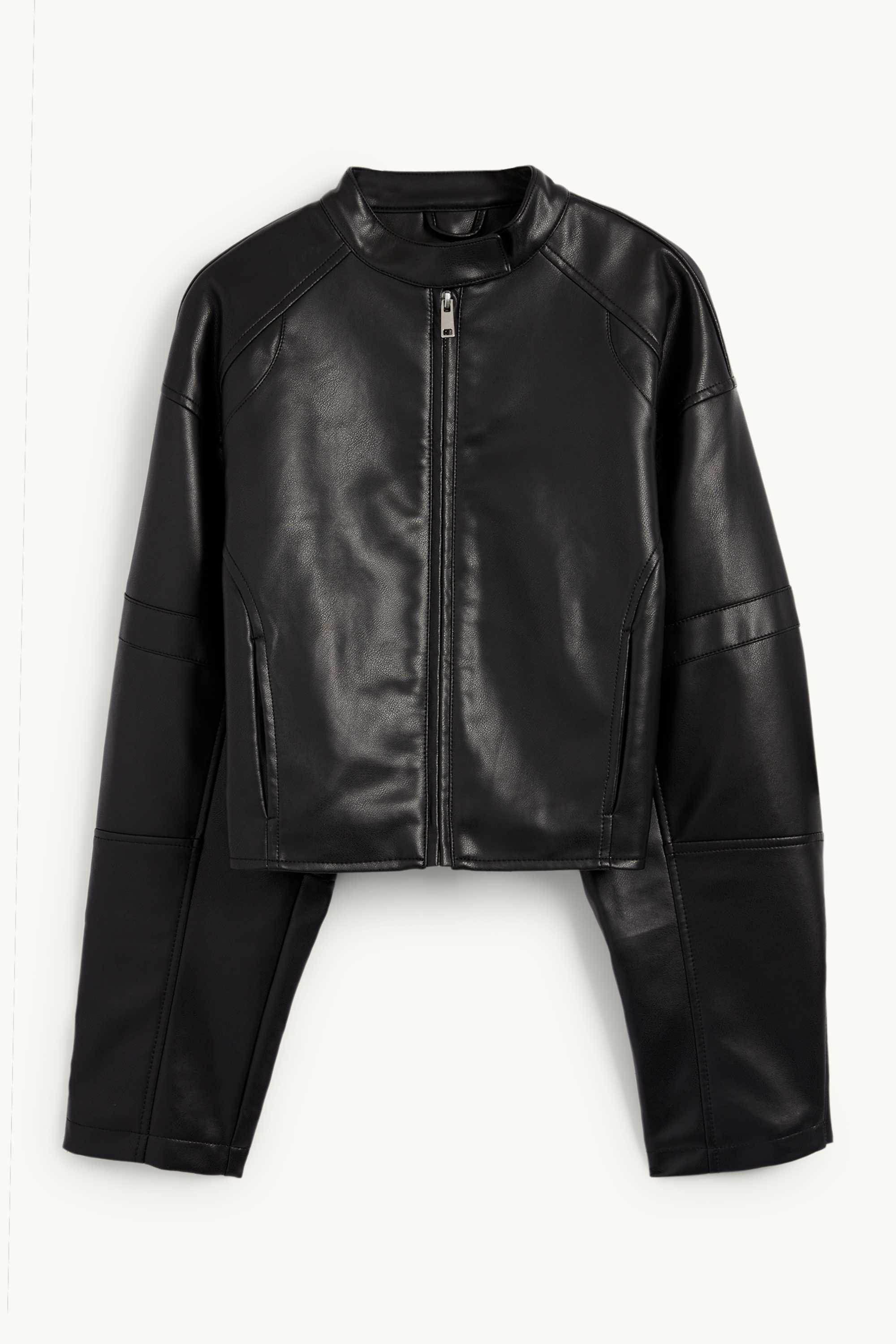 Cropped biker jacket - faux leather black