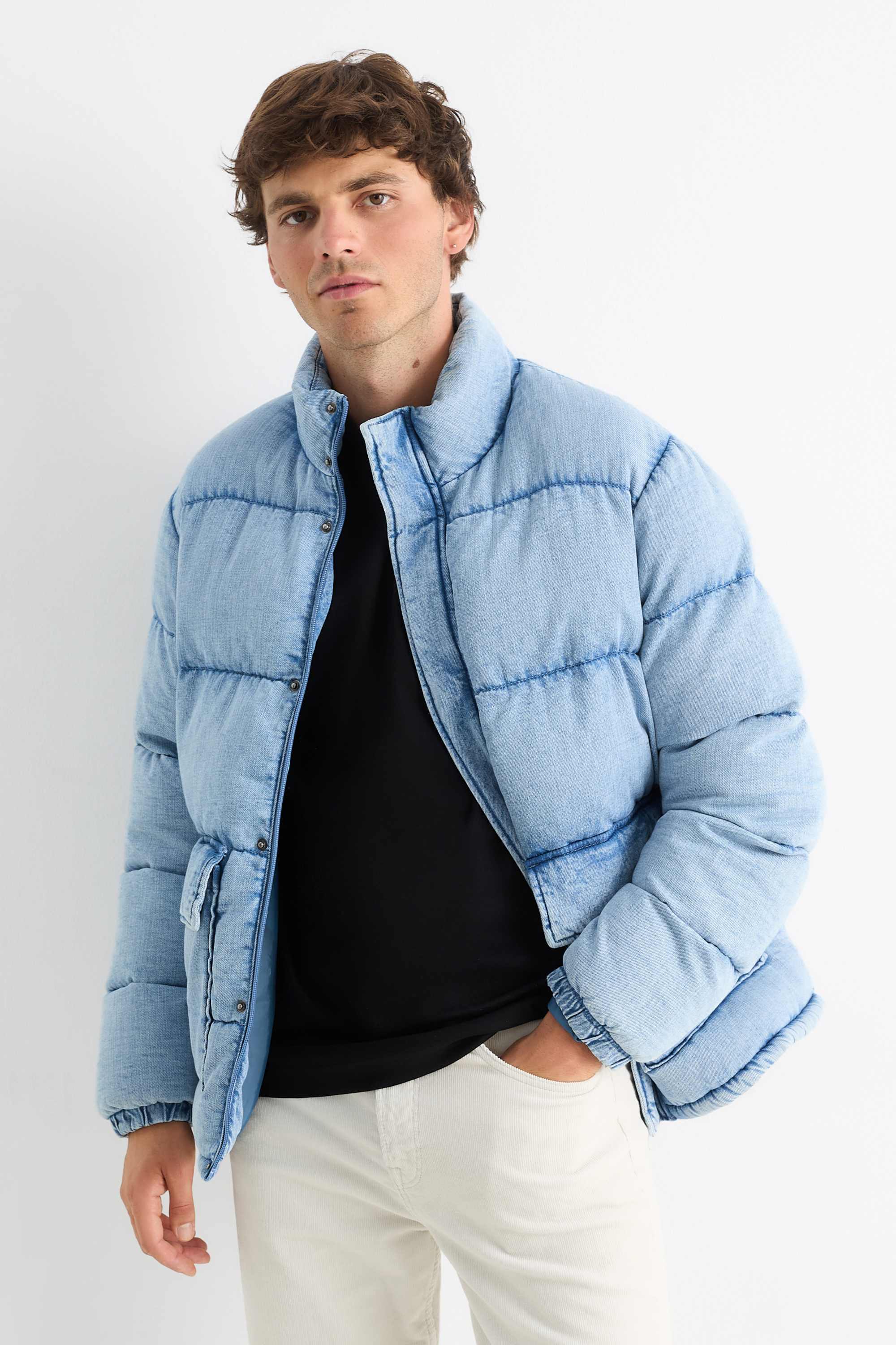 Quilted denim jacket light blue