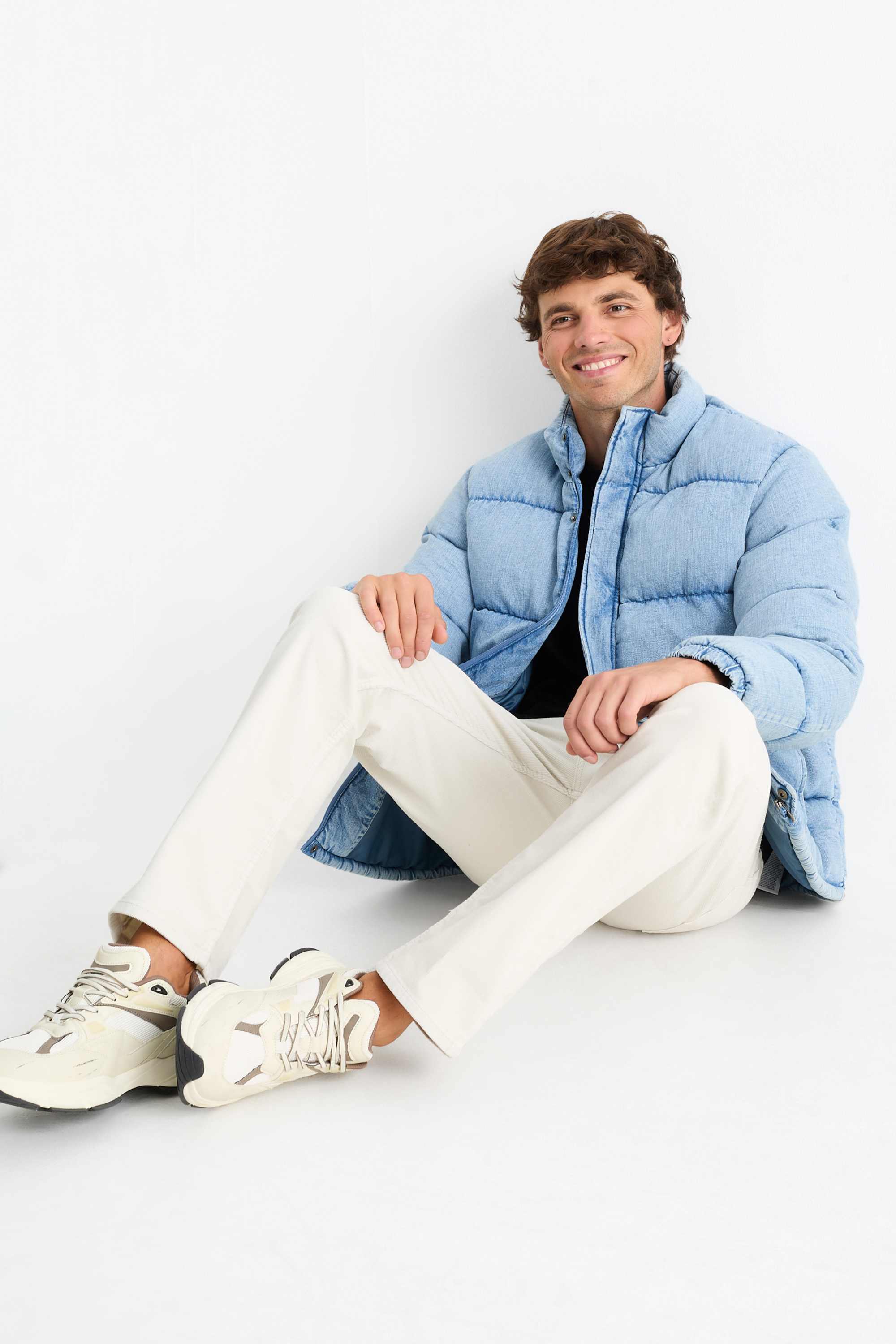 Quilted denim jacket light blue