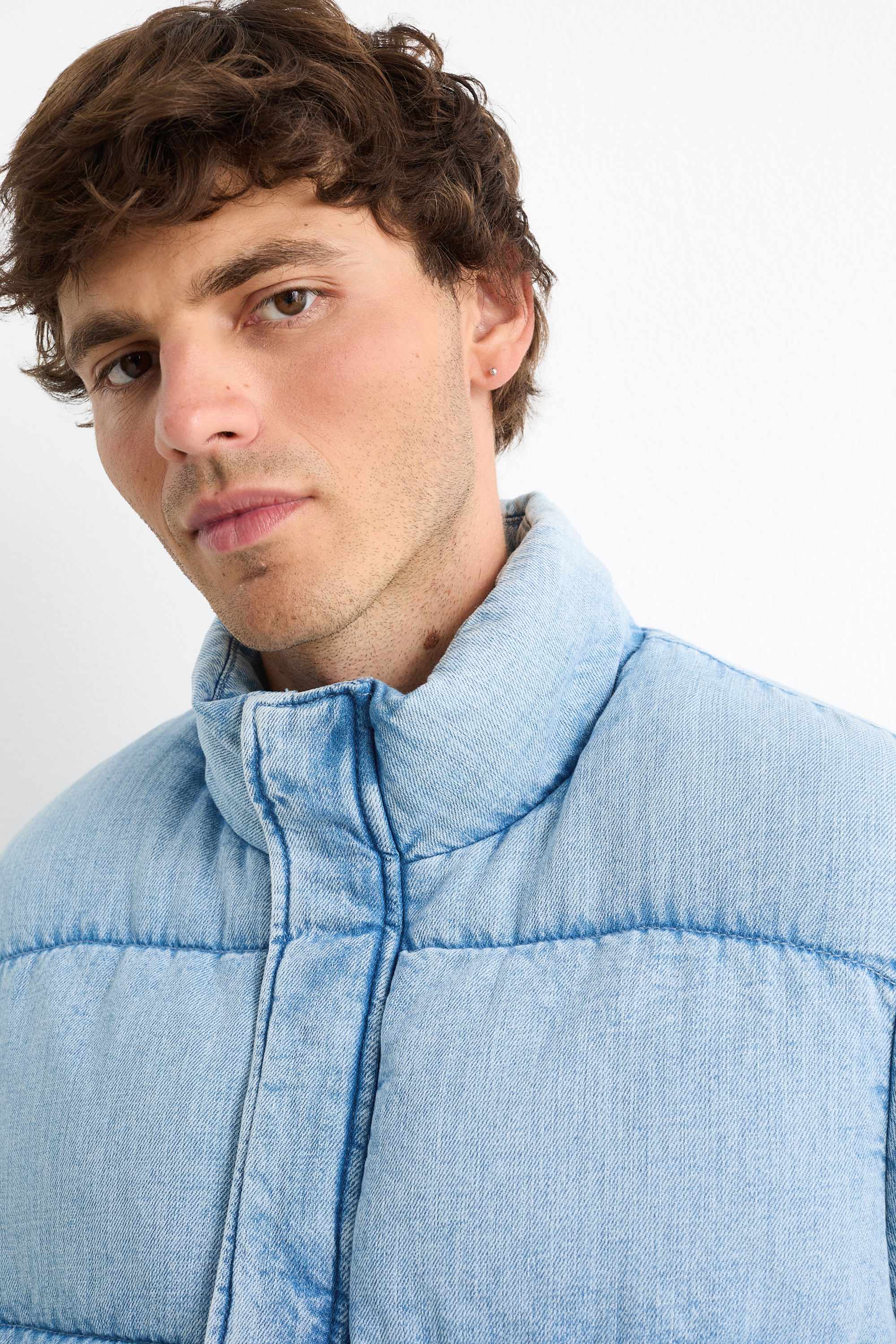 Quilted denim jacket light blue