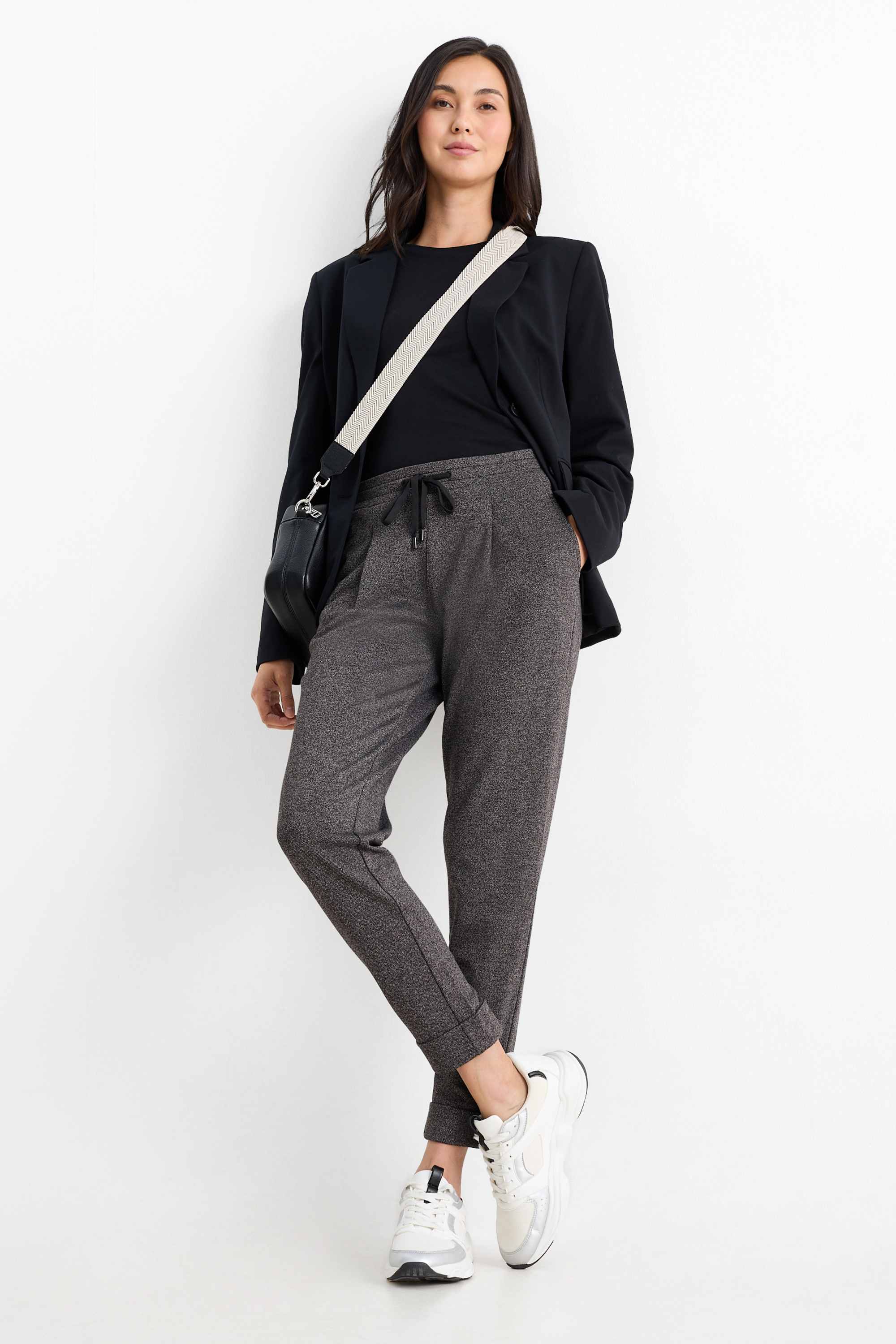 Cloth trousers - mid-rise waist - tapered fit dark gray