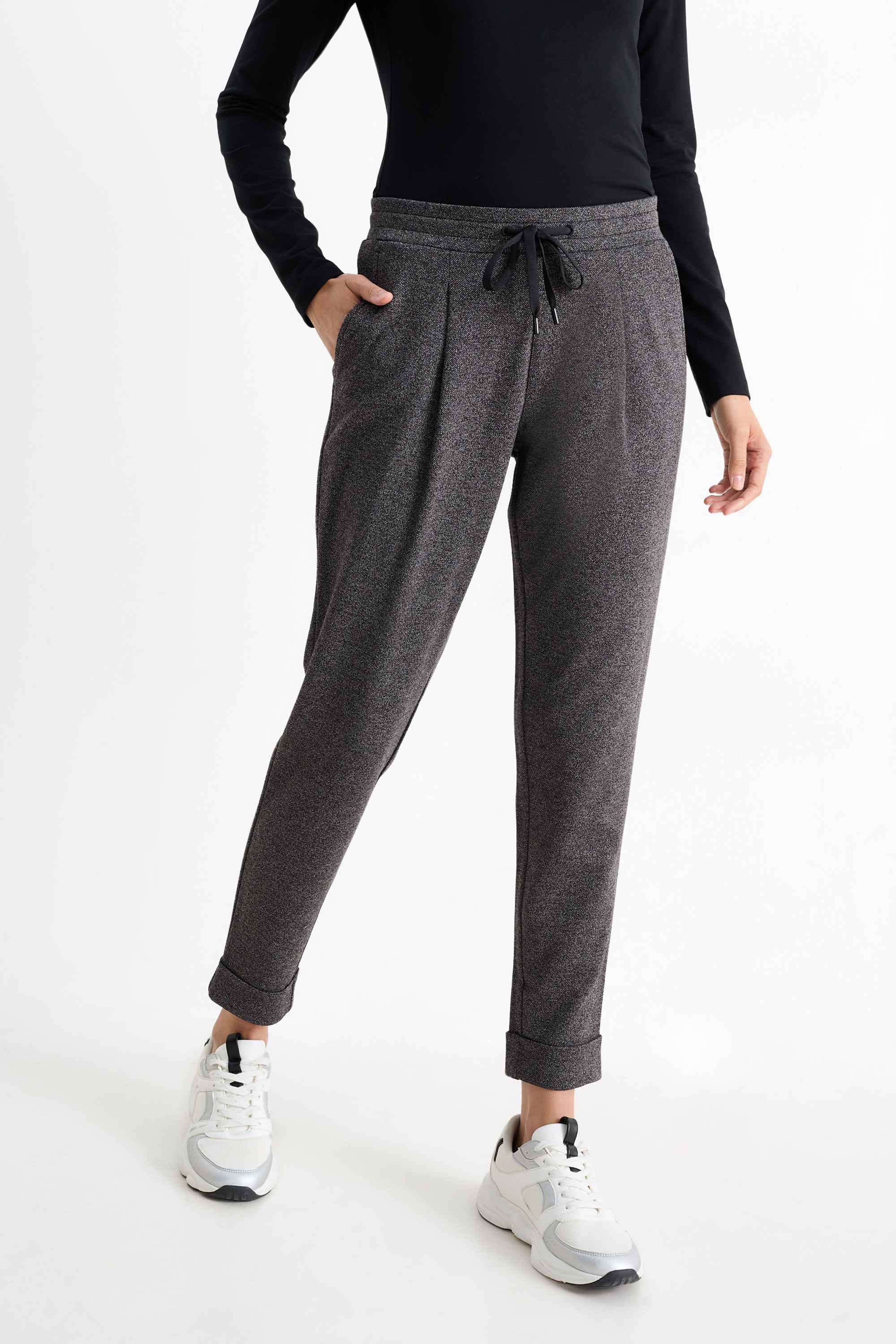 Cloth trousers - mid-rise waist - tapered fit dark gray