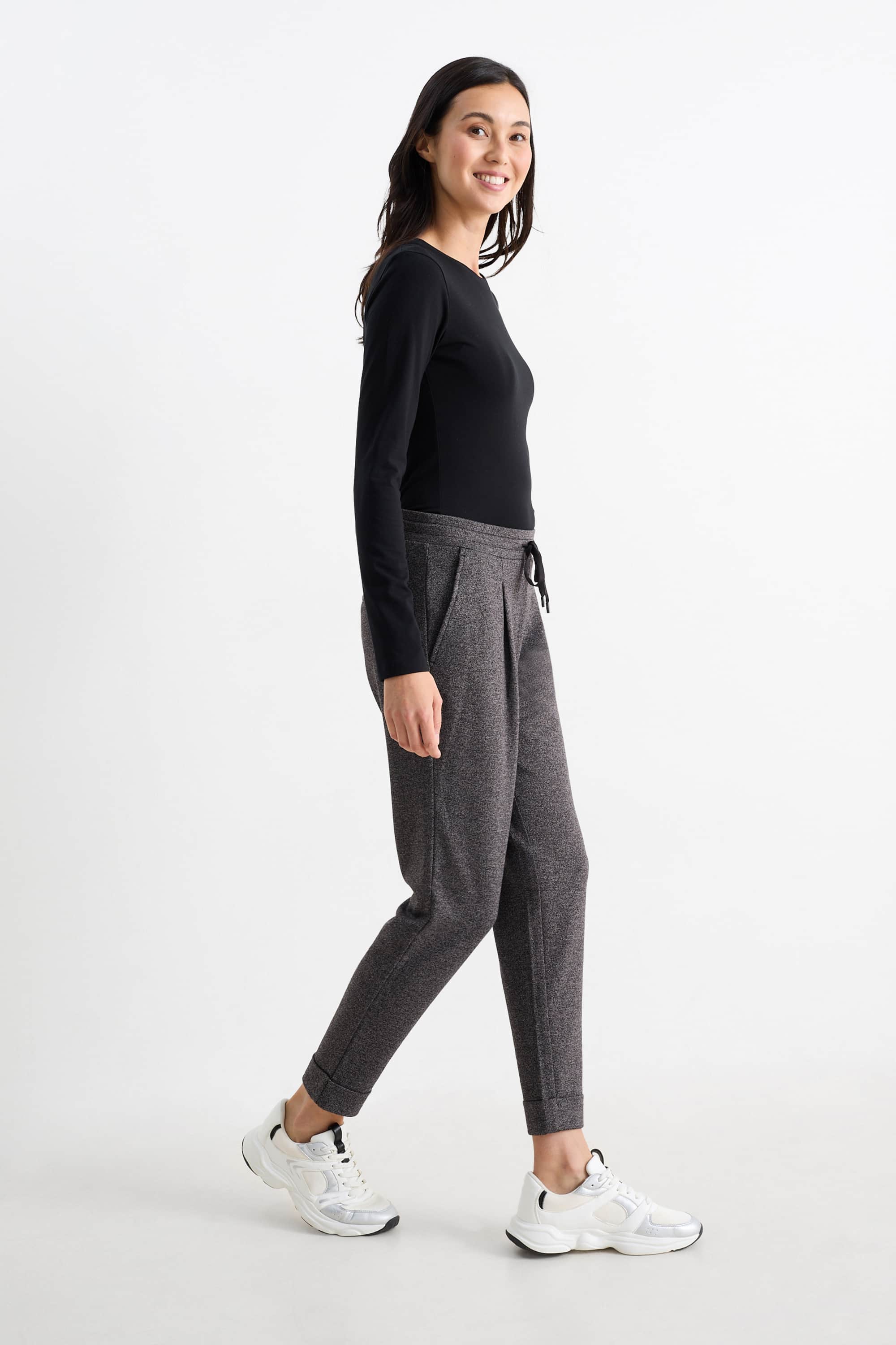 Cloth trousers - mid-rise waist - tapered fit dark gray