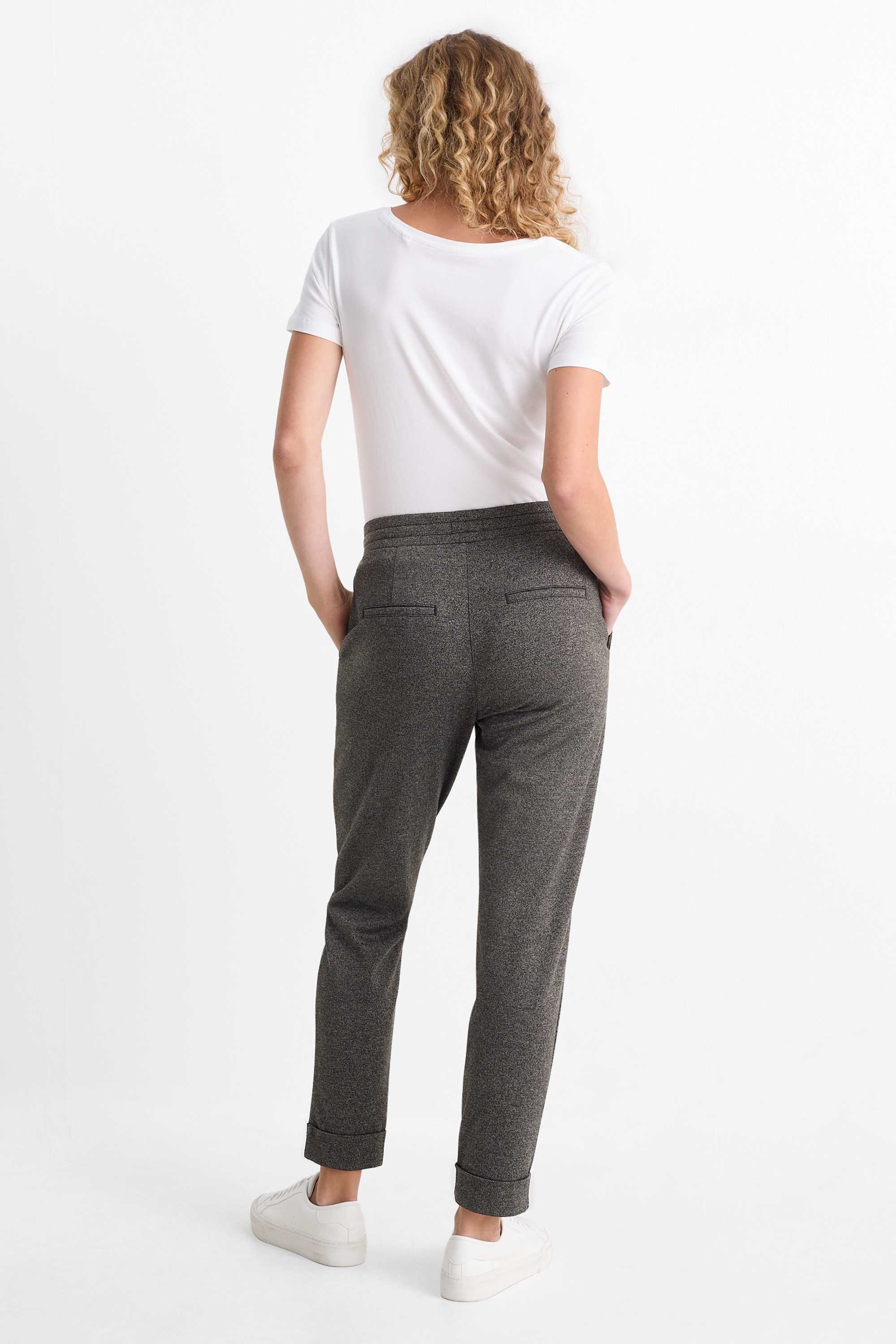 Cloth trousers - mid-rise waist - tapered fit gray-brown