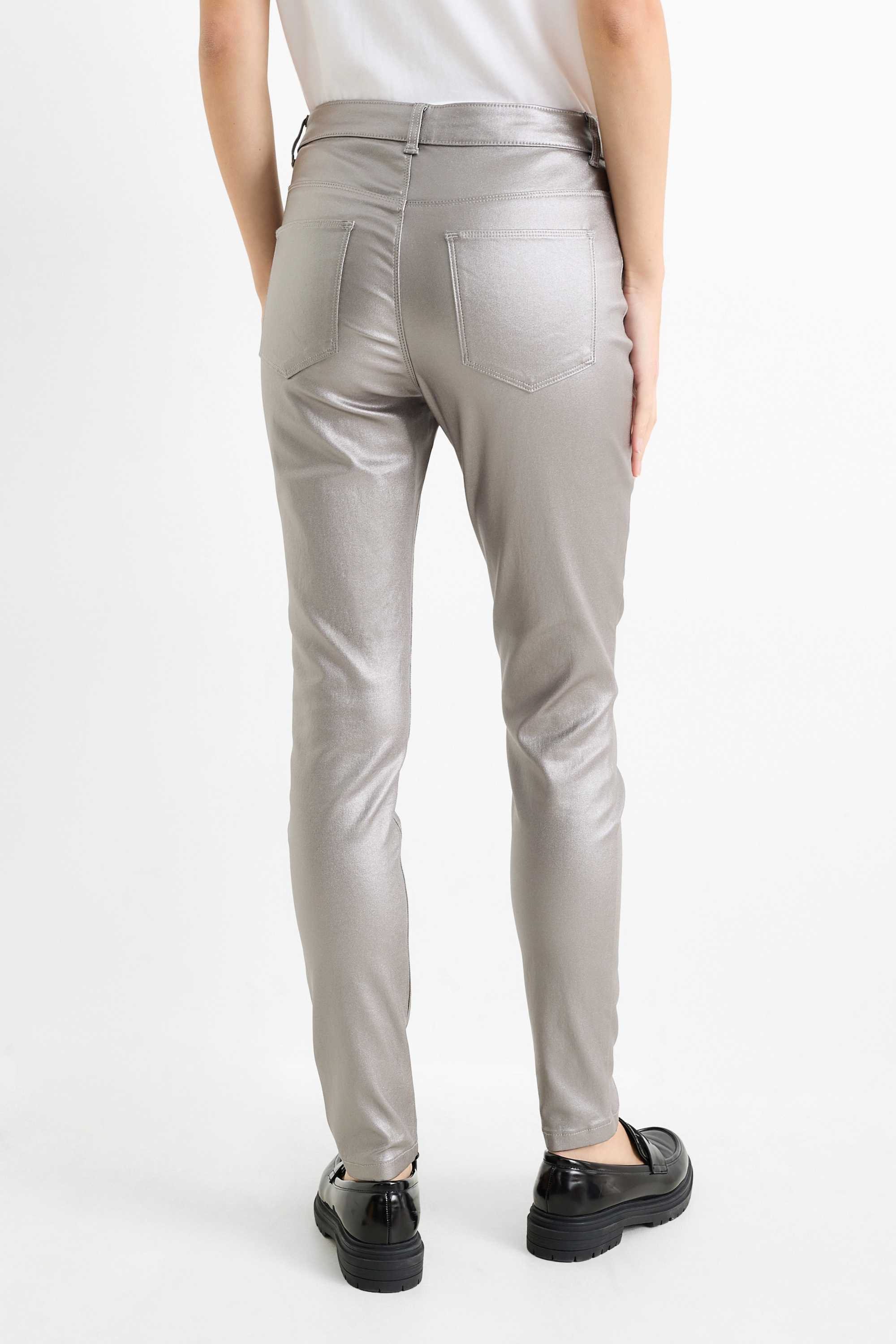 Trousers - high waist - skinny fit - shiny silver