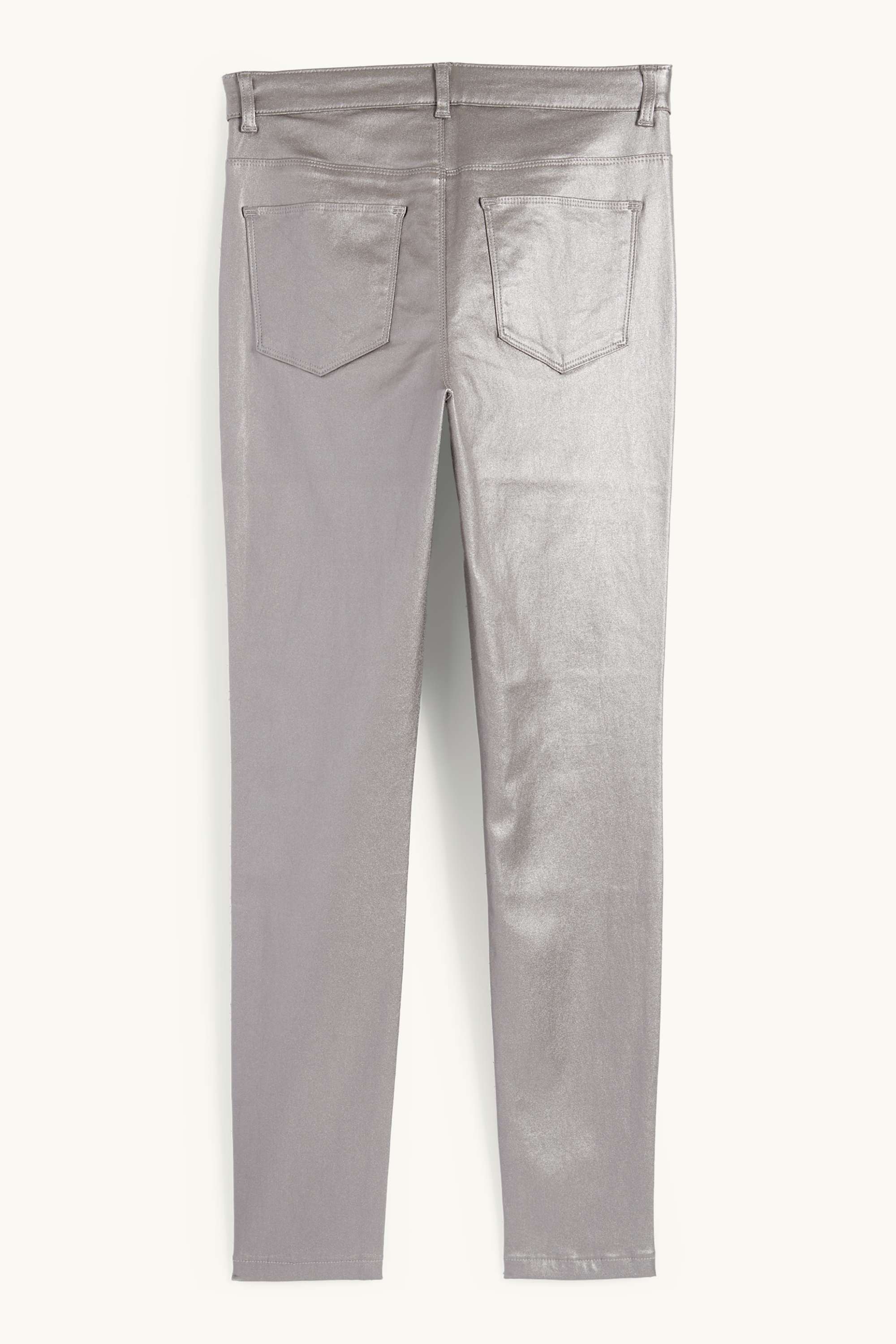 Trousers - high waist - skinny fit - shiny silver