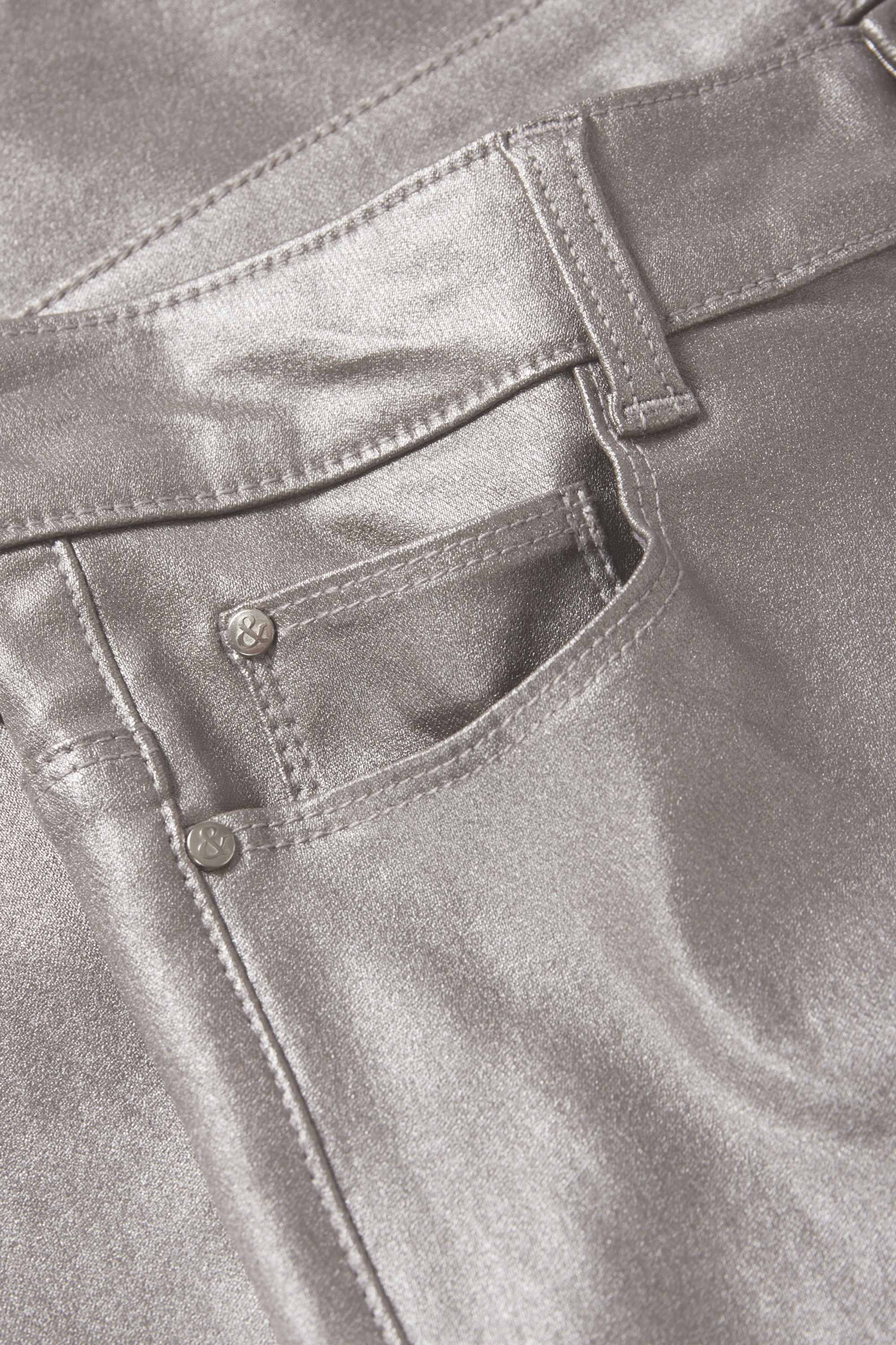 Trousers - high waist - skinny fit - shiny silver