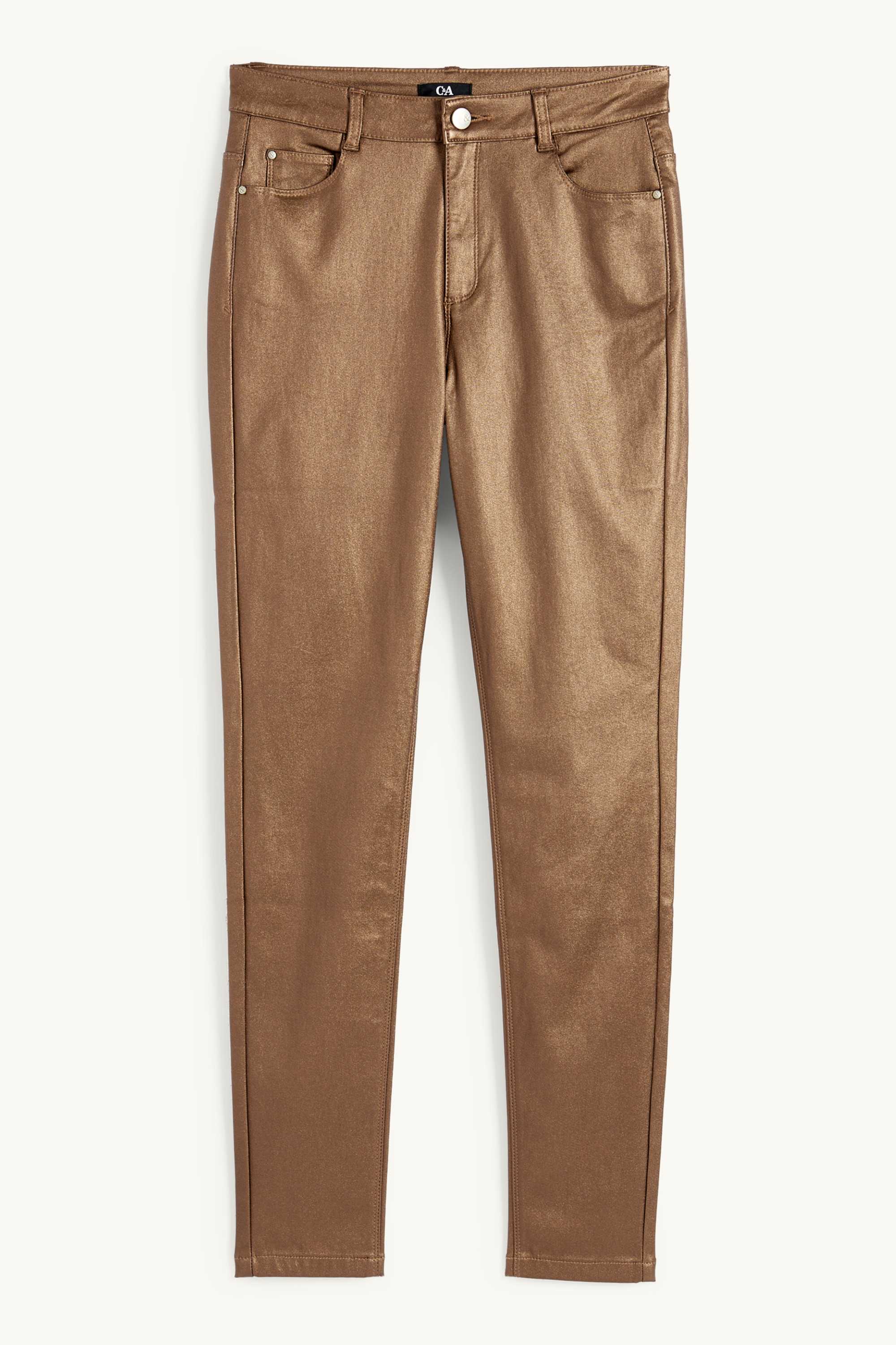 Trousers - high waist - skinny fit - shiny gold