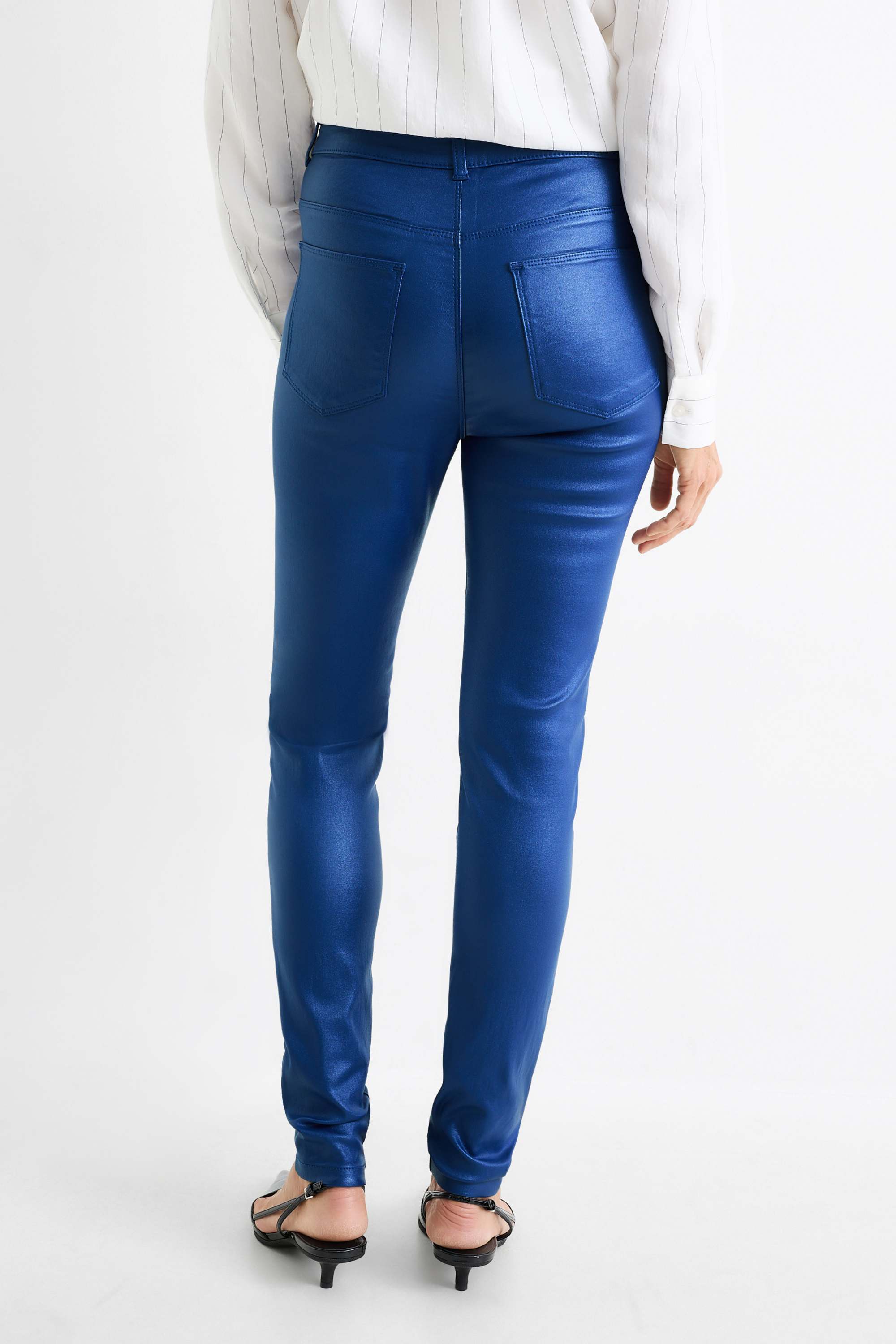 Trousers - high waist - skinny fit - shiny dark blue (6)