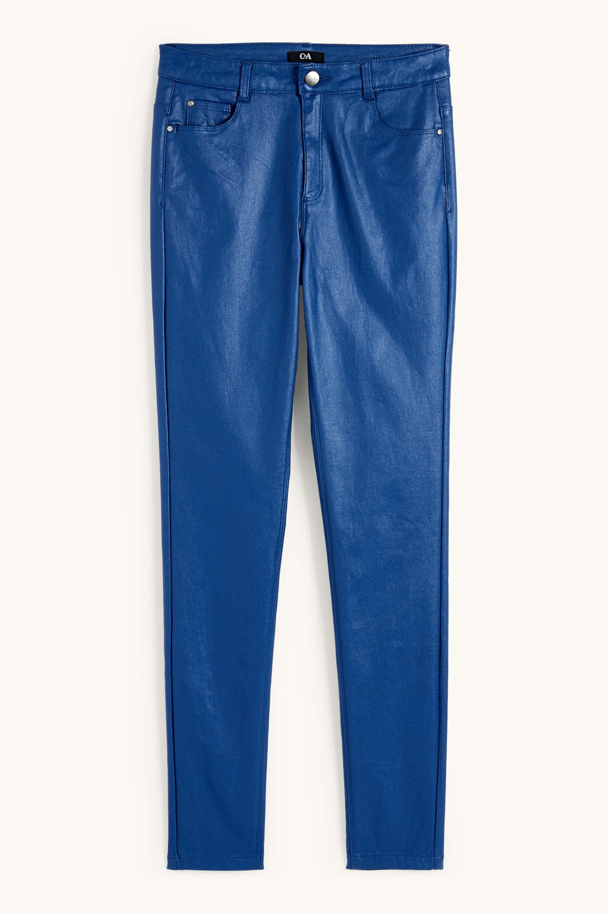 Trousers - high waist - skinny fit - shiny dark blue (6)