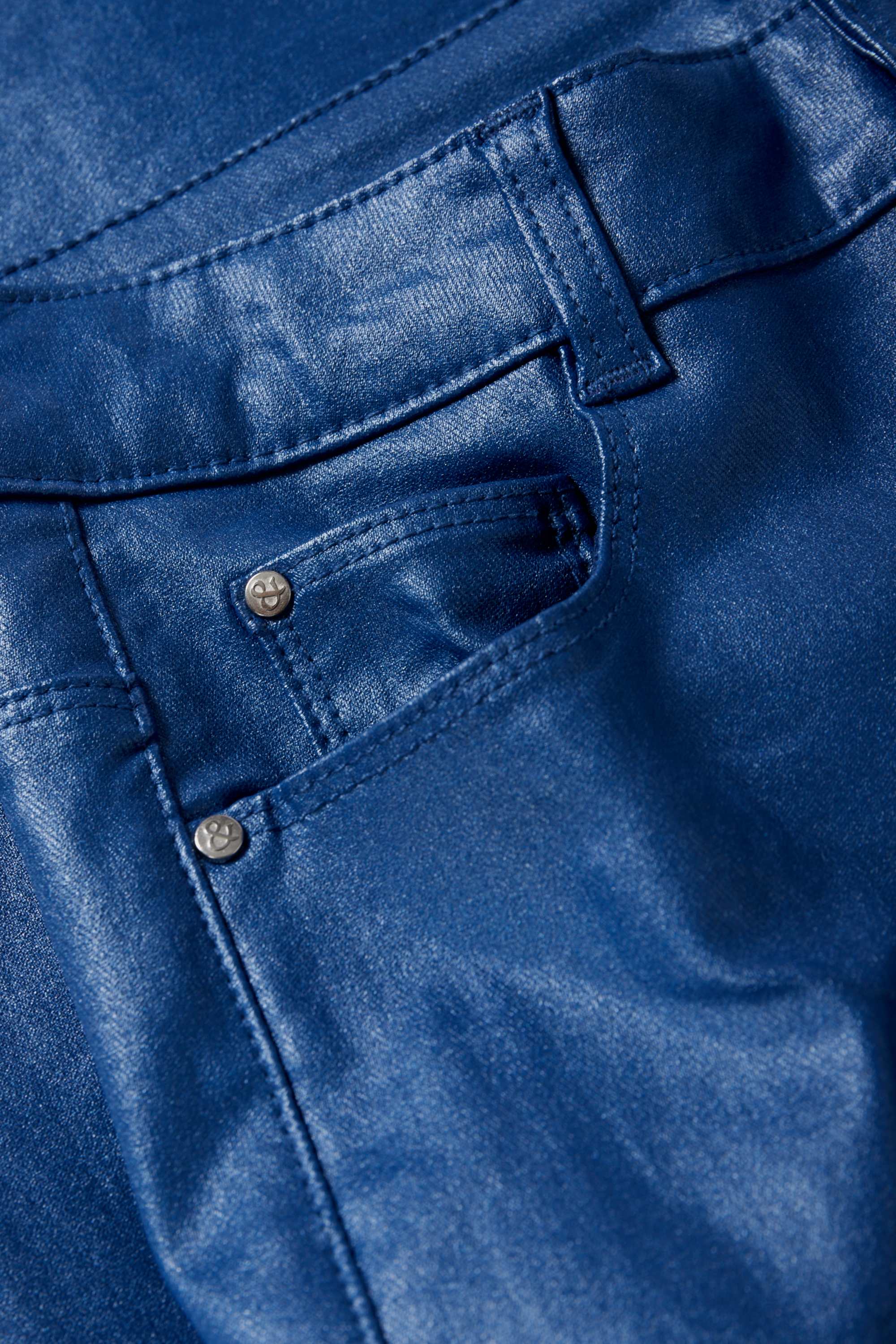 Trousers - high waist - skinny fit - shiny dark blue (6)