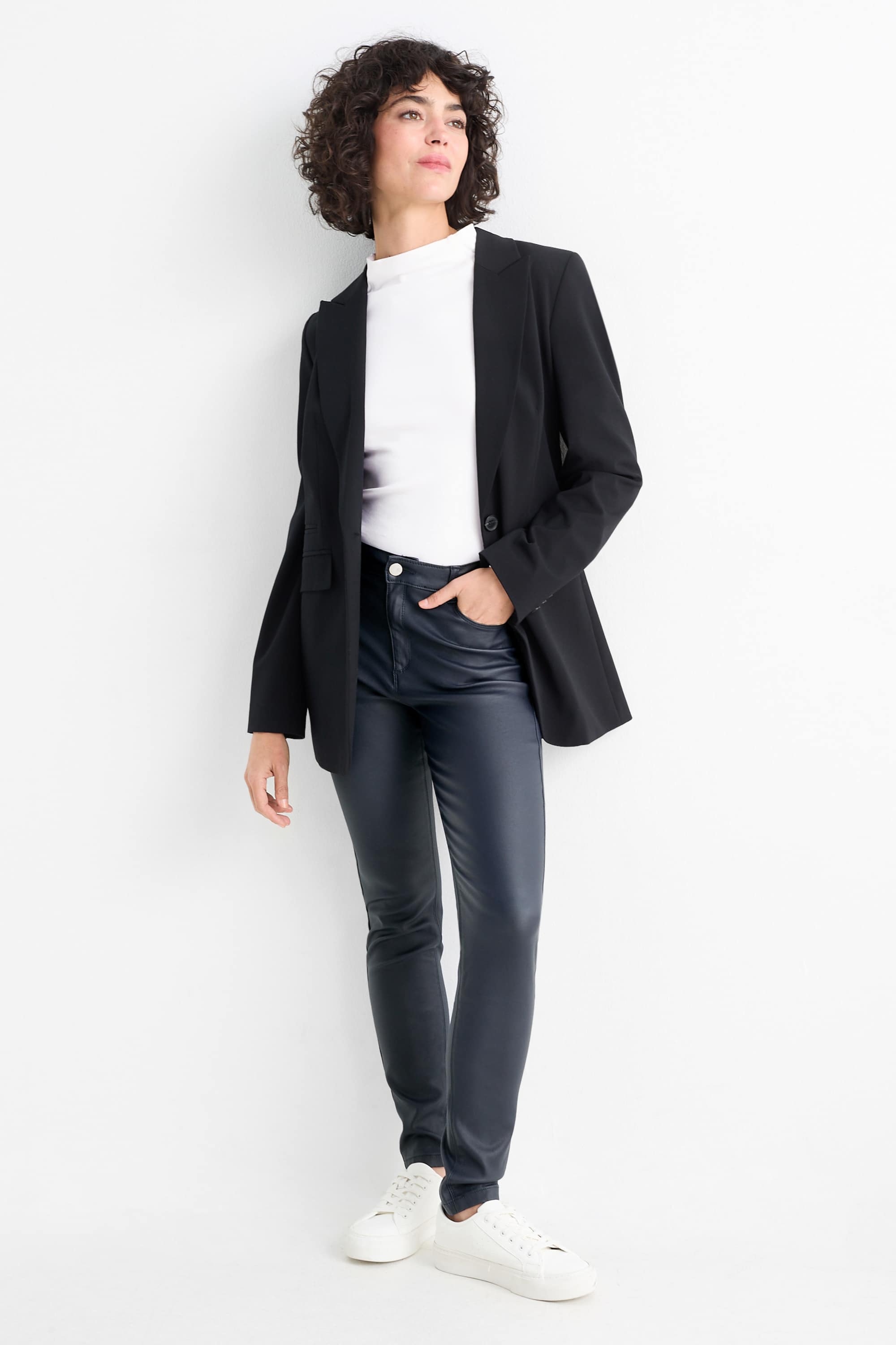 Trousers - high waist - skinny fit - shiny dark blue (7)