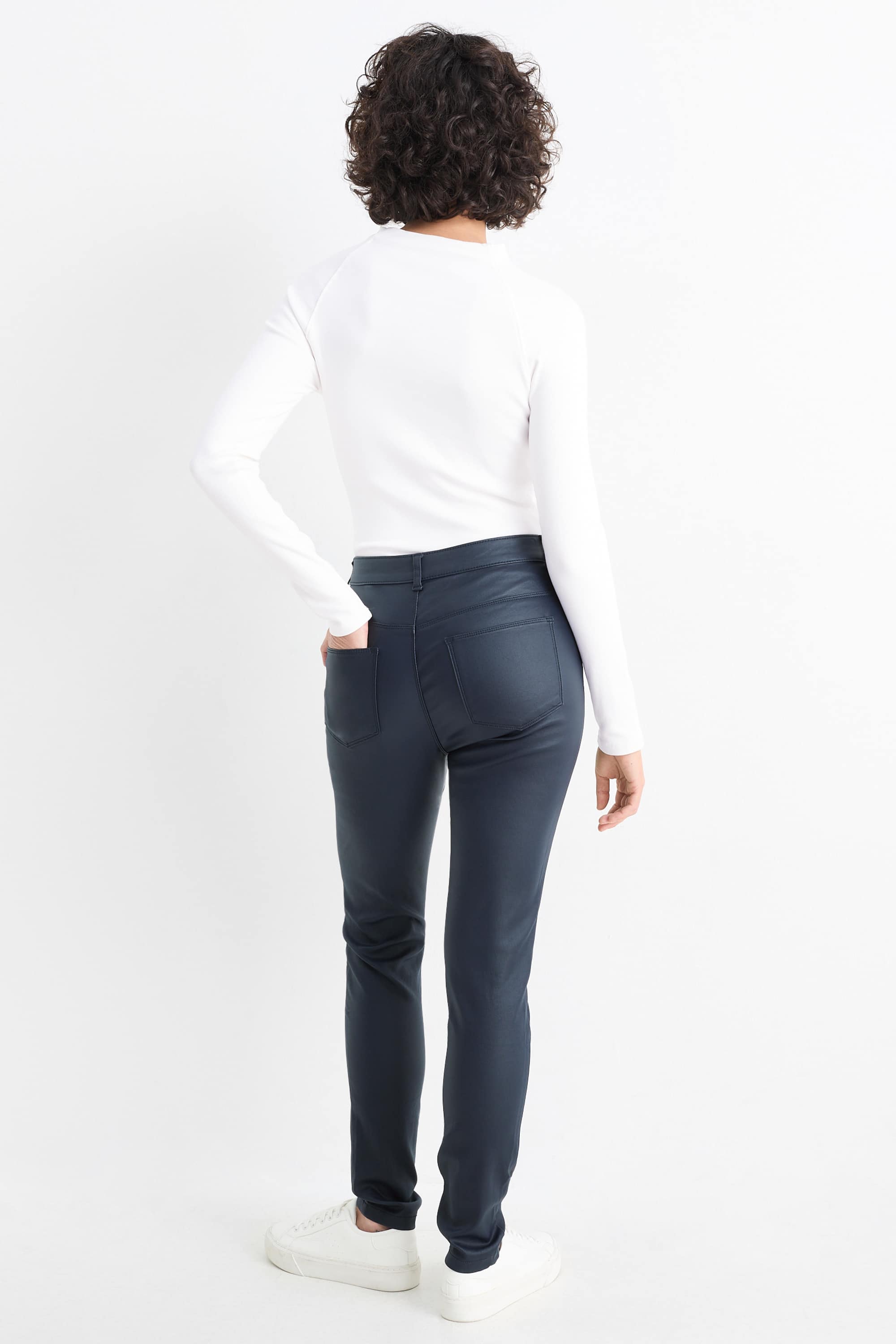 Trousers - high waist - skinny fit - shiny dark blue (7)