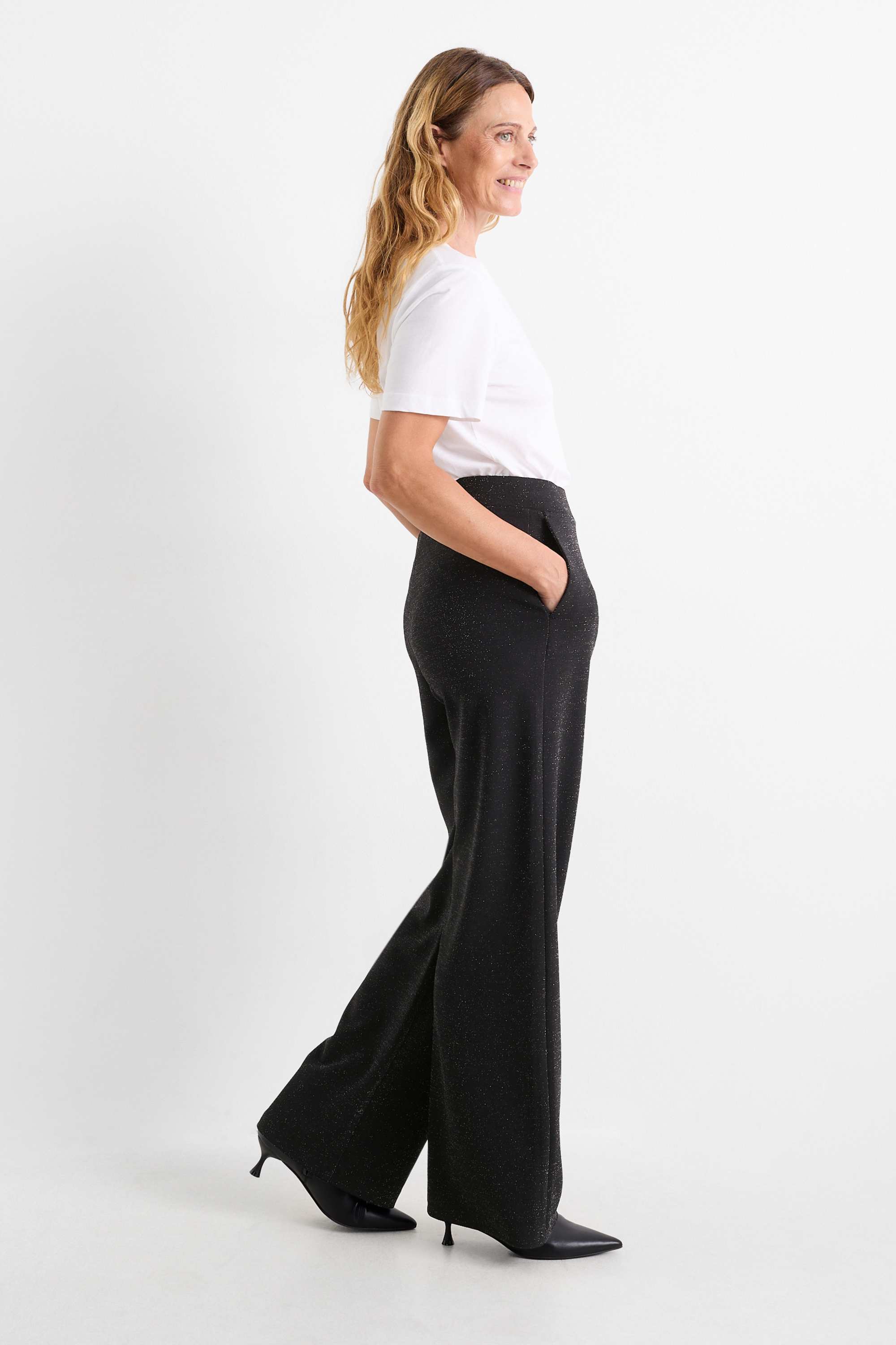 Jersey trousers - mid-rise waist - wide leg black