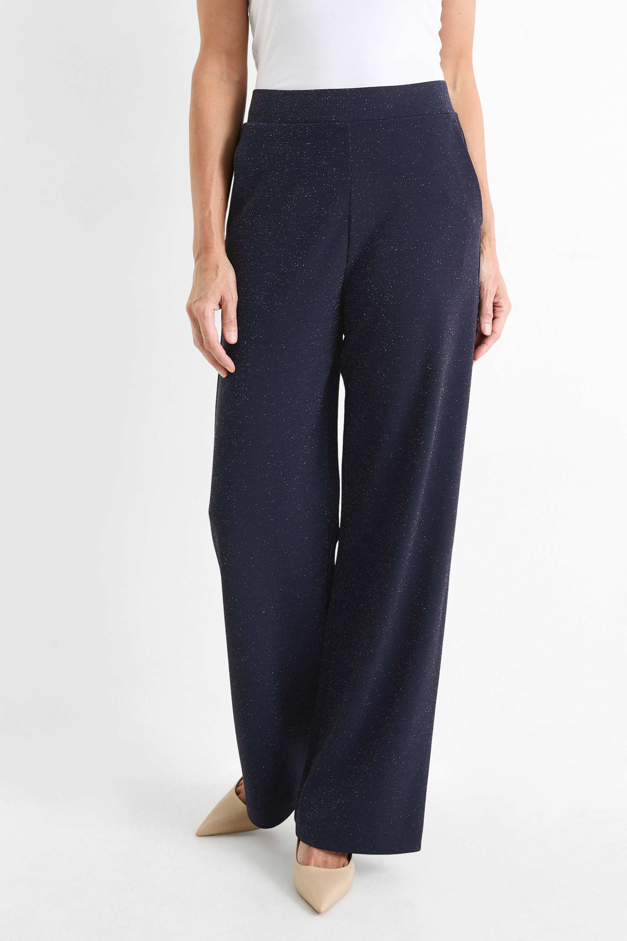 Jersey trousers - mid-rise waist - wide leg dark blue