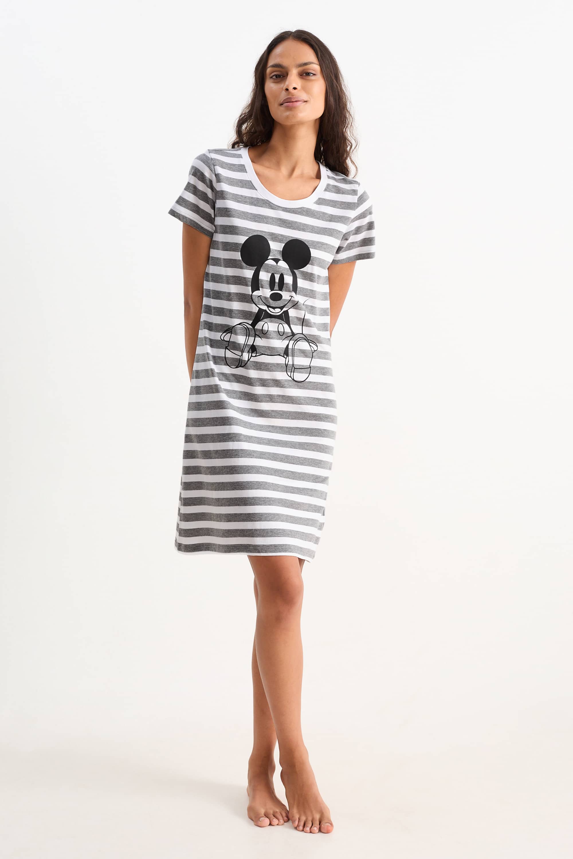 Nightdress - Mickey Mouse - striped gray