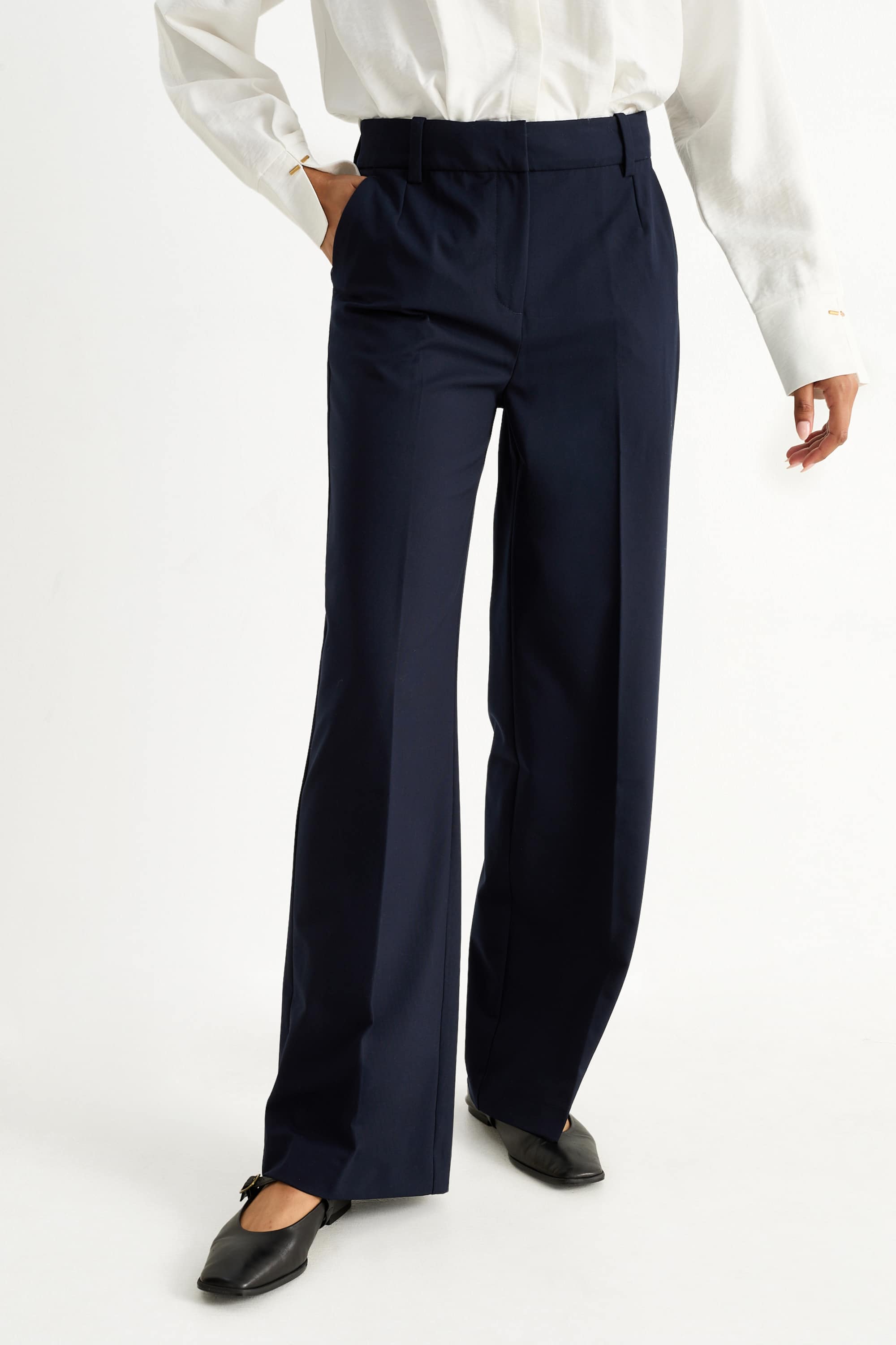Business trousers - high waist - wide leg dark blue